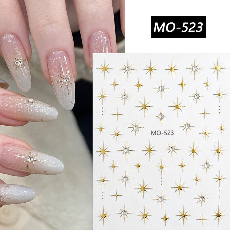 3D Gold Silver Starlight Nail Stickers - Self-Adhesive Nail Art Decals for Gel & Acrylic Nails - Perfect for Parties, Weddings & Special Occasions