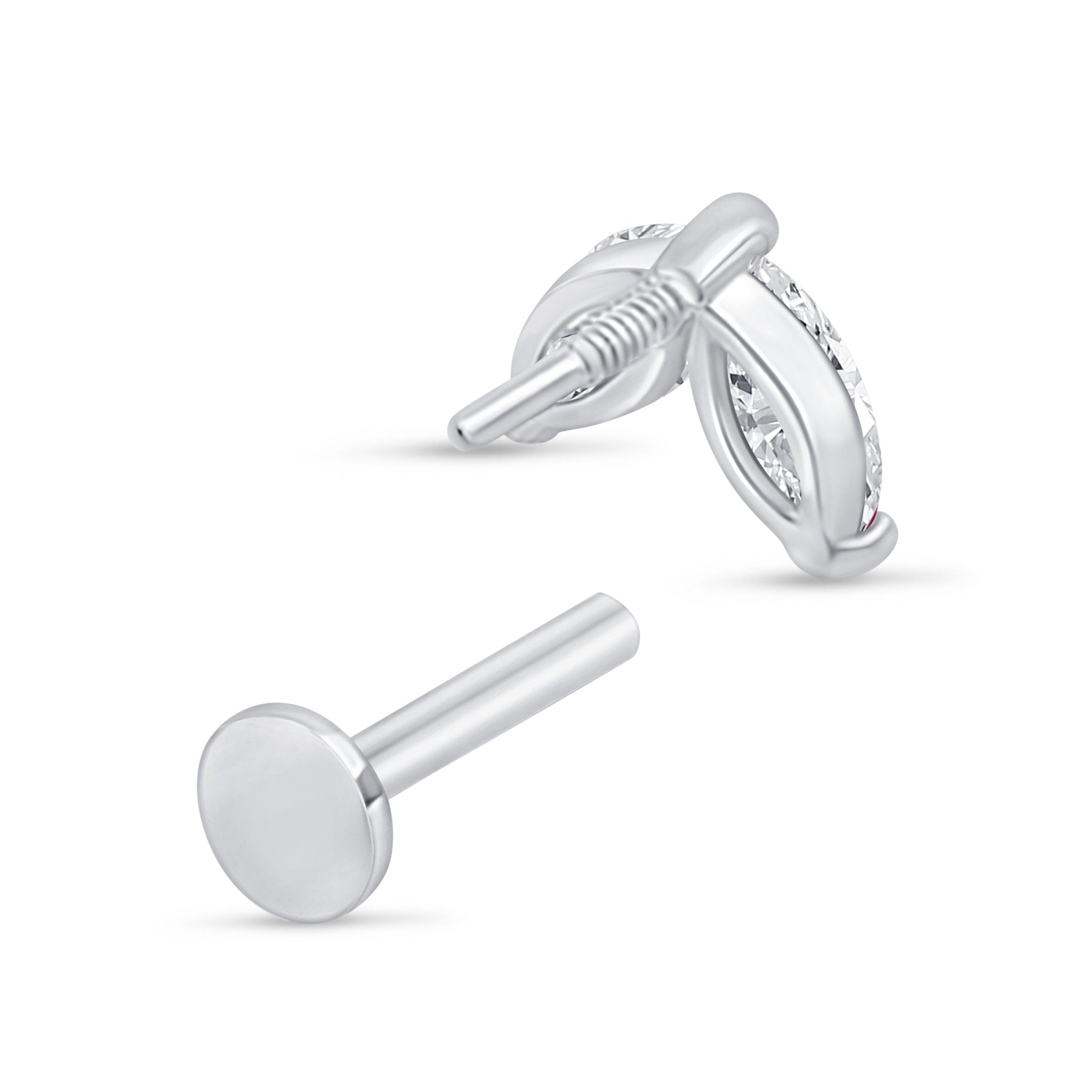 14k White Gold Cubic Zirconia Double Marquise Flat Back Stud Earrings - Elegant Bridal Jewelry & Gift for Women, Perfect for Weddings, Anniversaries and Special Occasions