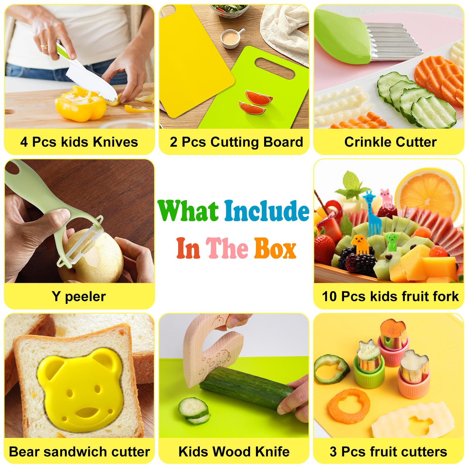 23-Piece Kids Cooking Set - Safe Kitchen Tools for Toddlers & Children with Cutting Board, Kid-Safe Knives, Peeler & Sandwich Cutters - Fun Real Cooking Experience for Boys & Girls - Perfect for Pretend Play, Cooking Classes & Family Bonding Time