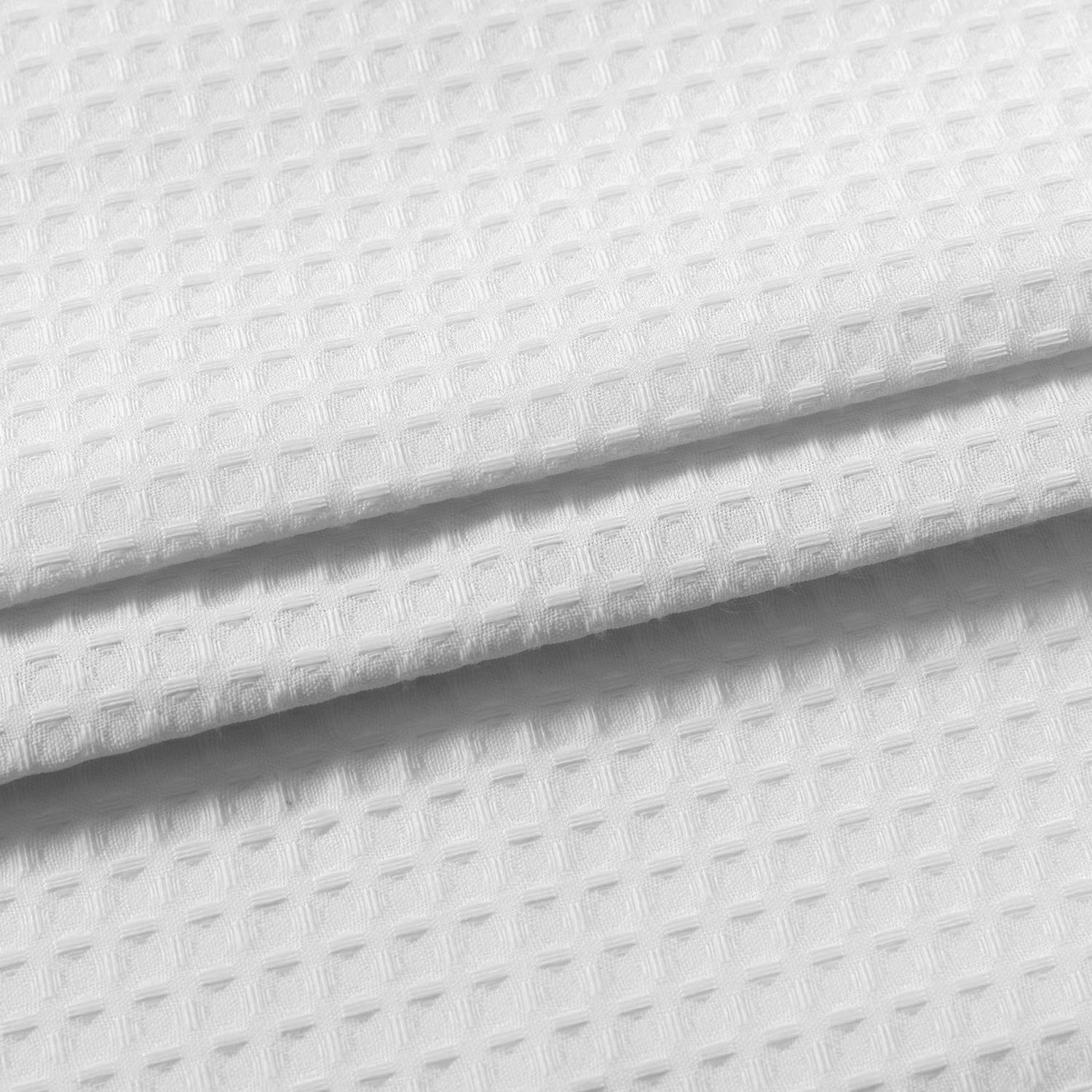 Waffle Weave Half Window Tier Curtains - 54 Inch Length for Small Kitchen & Bathroom Windows (Set of 2) | Waterproof, Washable, White | 36