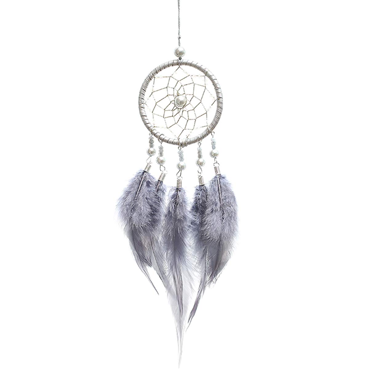 Feather Dream Catcher Car Charm Pendant - Gray Interior Rearview Hanging Decor for Car, Bedroom, and Wall - Enhance Your Space with Stylish Dream Catcher Accessories