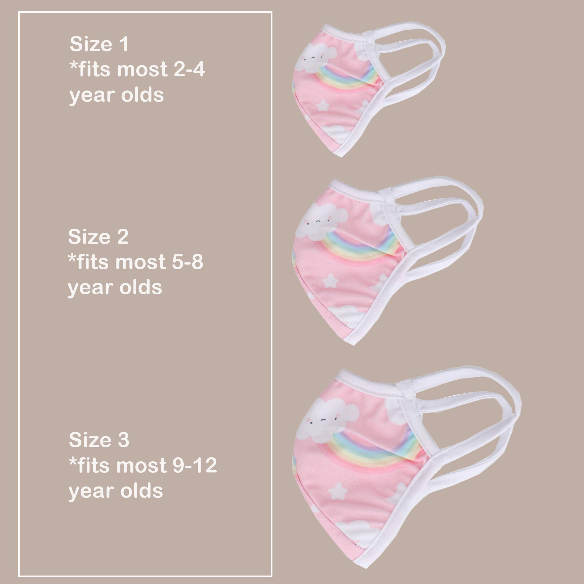 Motique Kids Washable Rainbow Face Mask 2-Ply, Pink Size 3 - Perfect for School, Playdates & Outdoor Activities