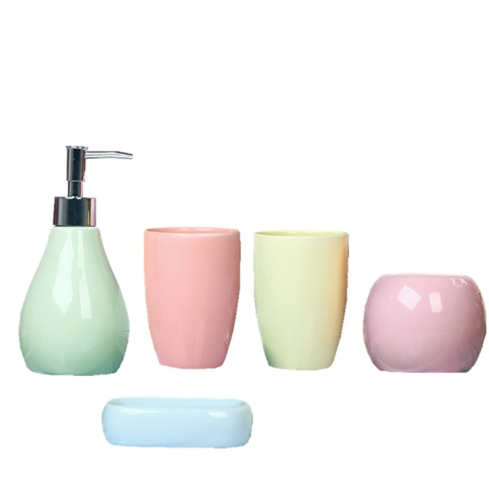 LEEWONG Candy Color 5-Piece Bathroom Set - Ceramic Lotion Jar, Toothbrush Holder & Cup - Creative Bathroom Accessories for Modern Home Decor