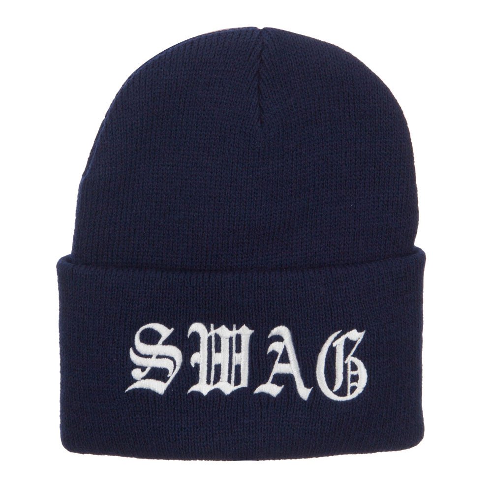Old English Embroidered Long Beanie - Trendy Winter Skull Cap for Men & Women - Perfect for Cold Weather, Streetwear, and Urban Fashion