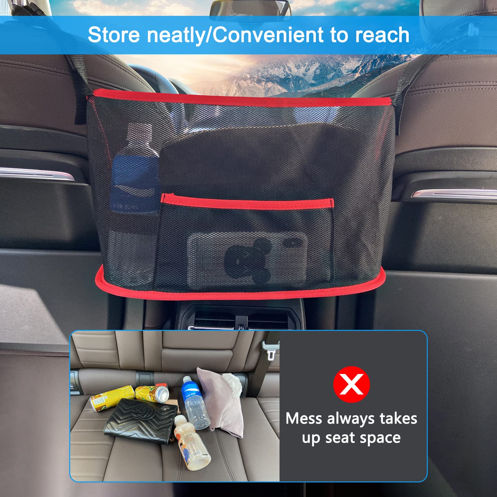 Car Seat Gap Organizer - Red Mesh Pocket Handbag Holder for Phone, Keys & Accessories | Perfect for Sedans, SUVs & Trucks
