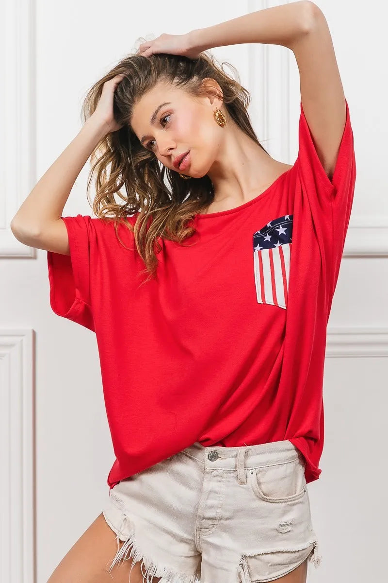 BiBi French Terry Women's Top with Front Pocket & Dolman Sleeves - Casual Loungewear for Home & Street Style