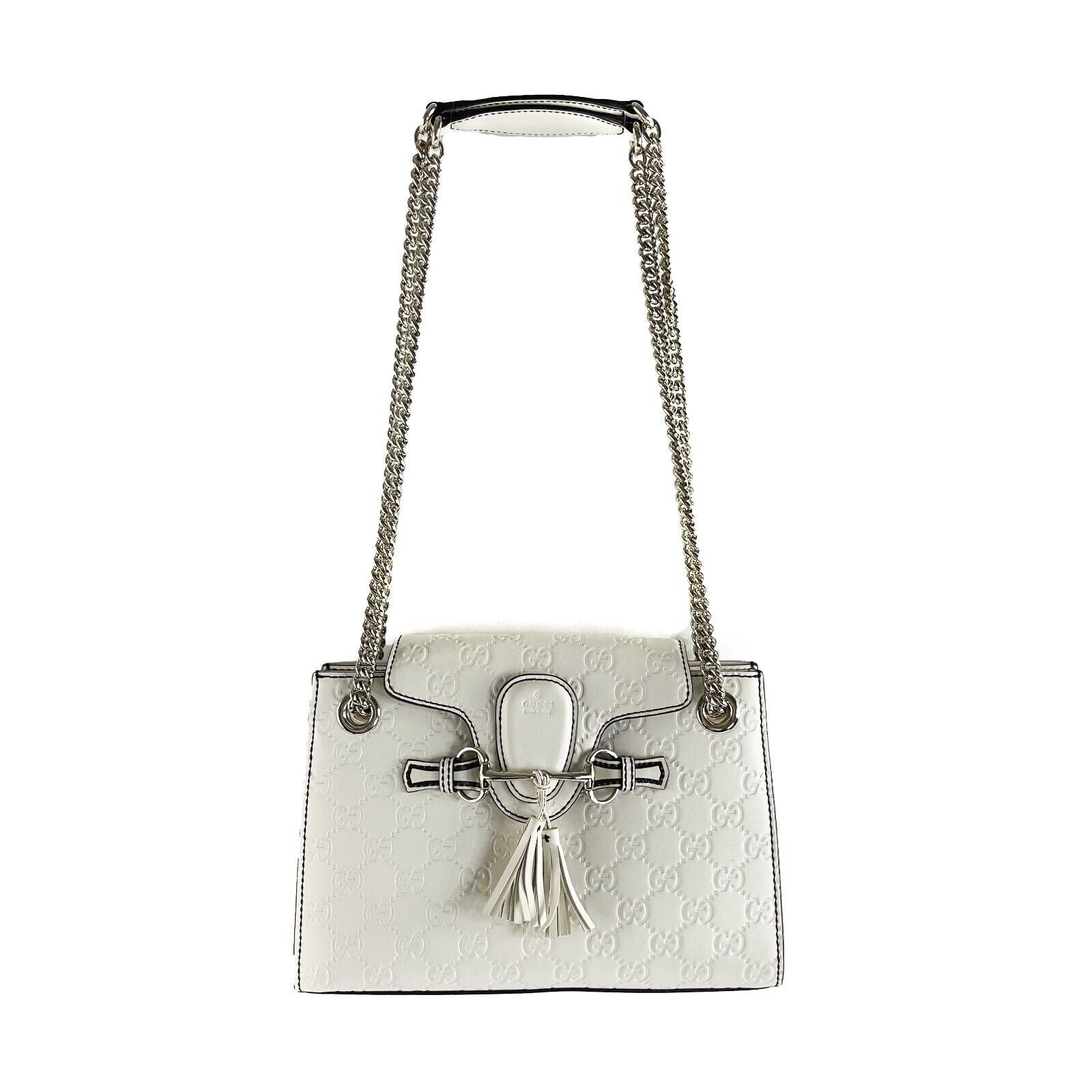 Gucci Emily Chain Flap Guccissima Medium Handbag in White | Luxury Designer Crossbody Bag for Women | Perfect for Evening Events, Date Nights & Special Occasions