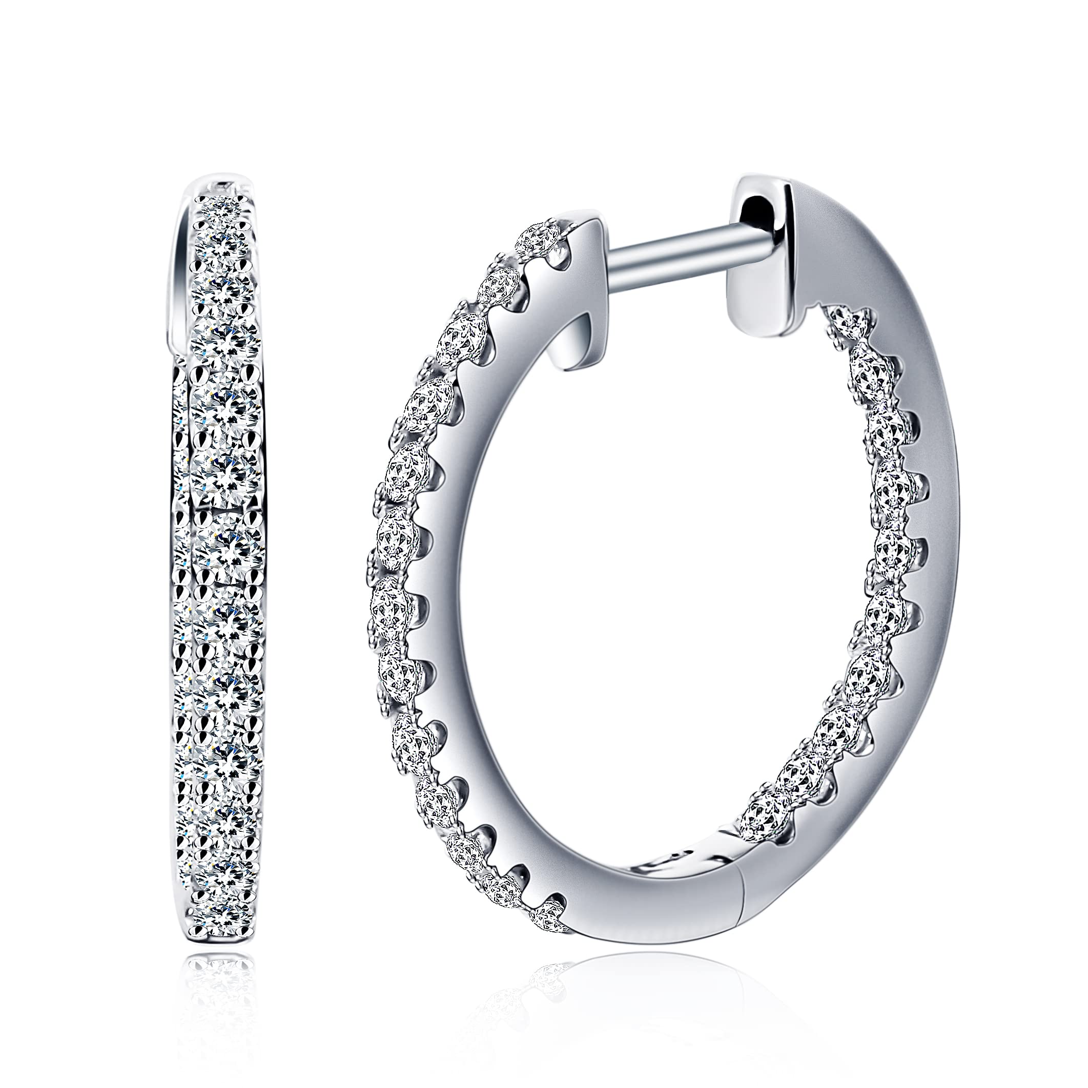 0.50-2.00 Carat Lab-Grown Diamond Hoop Earrings for Women - Sterling Silver Inside-Out Round Diamond Jewelry | Elegant Gift Box Included | Perfect for Weddings, Anniversaries & Special Occasions