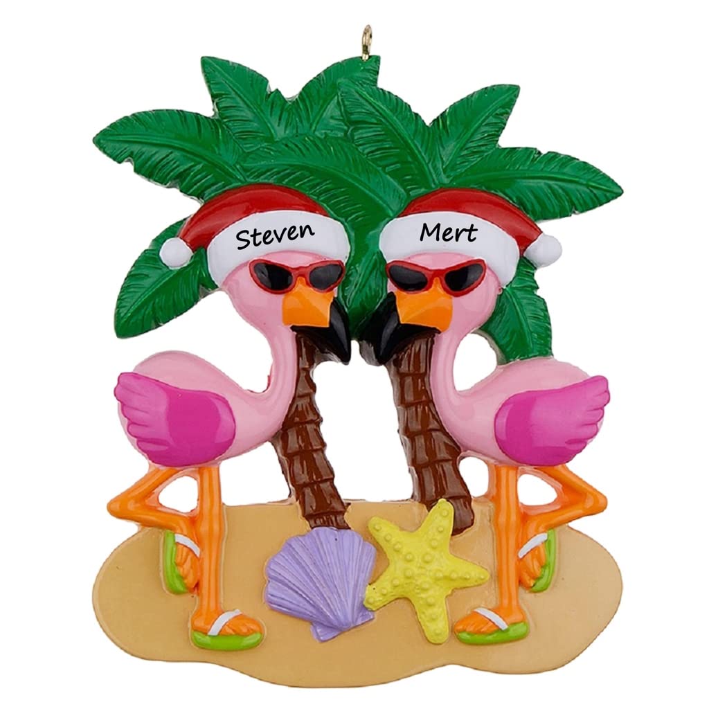 Personalized Flamingo Couple Christmas Ornament 2025 - Custom Beach Vacation Keepsake - First Christmas Together Gift - Romantic Couples Holiday Decoration - Perfect for Beach-Themed Christmas Trees and Newlywed Couples