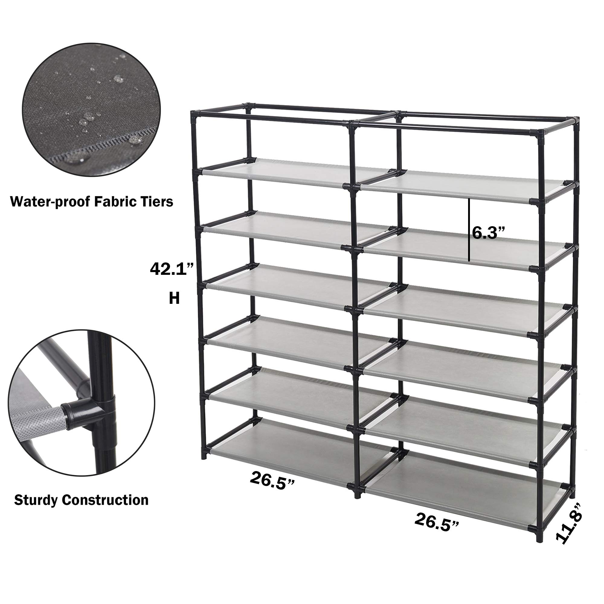 Double Row 7-Tier Adjustable Shoe Rack with Non-Woven Fabric Cover - Space Saving Closet Organizer for Shoes, Clothing & Accessories Storage - Perfect for Bedroom, Entryway or Walk-in Closet (Red)