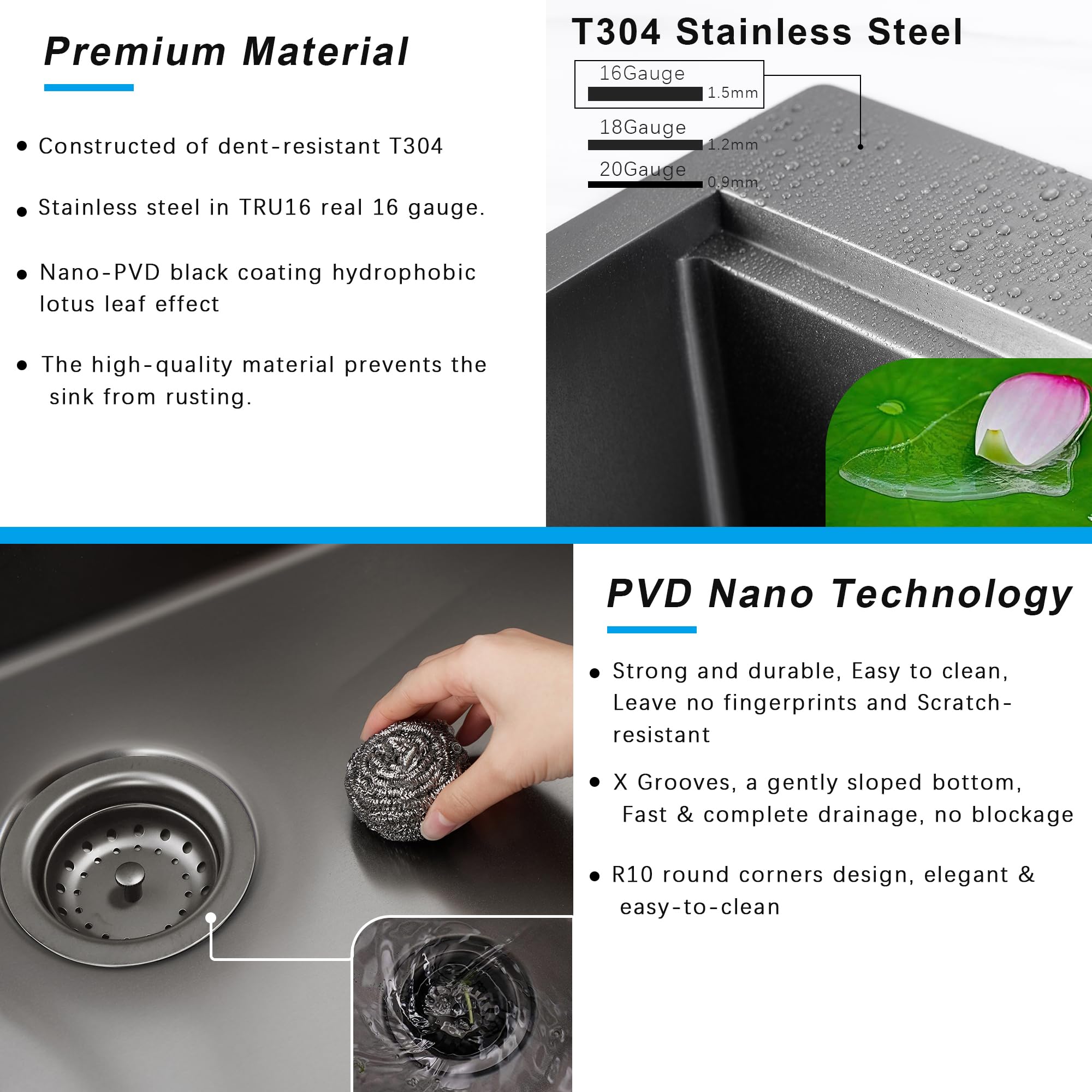 33 Inch Gunmetal Black Drop-in Kitchen Sink - 16 Gauge Stainless Steel Topmount Workstation Sink by HausinLuck - 10 Inch Deep Single Bowl with Ledge & Accessories (5-Pack) - Perfect for Modern Kitchens, Restaurants & Commercial Use