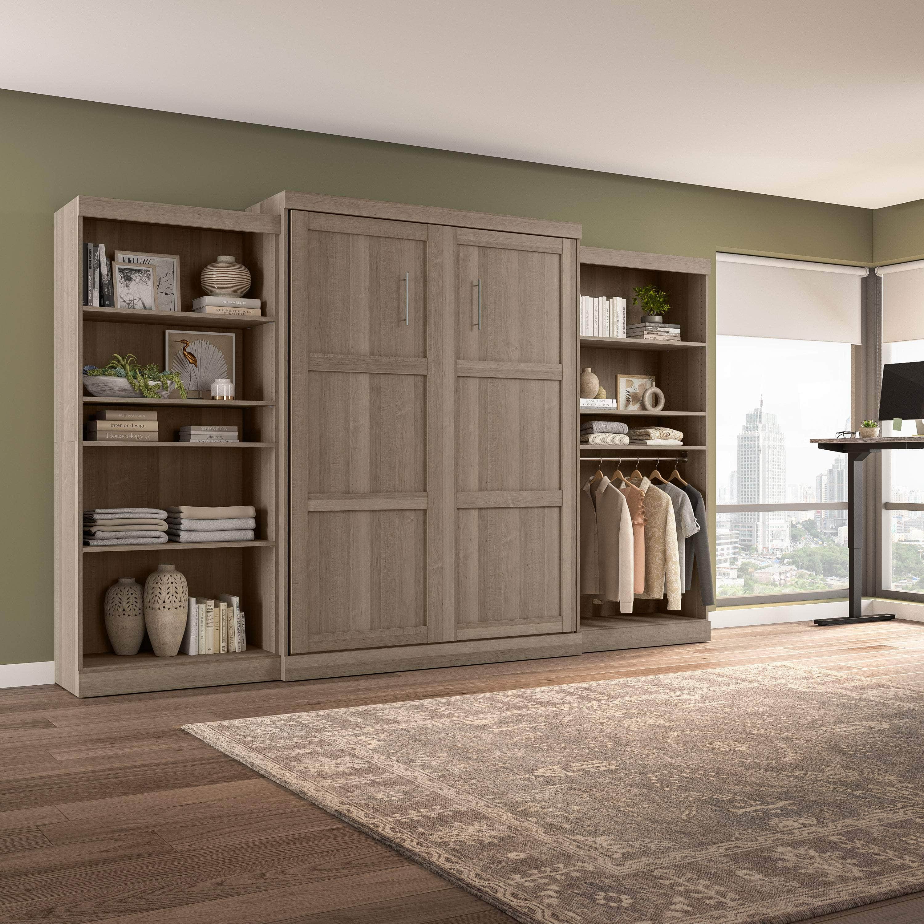 Pur Queen Murphy Wall Bed with 2 Storage Units - 136