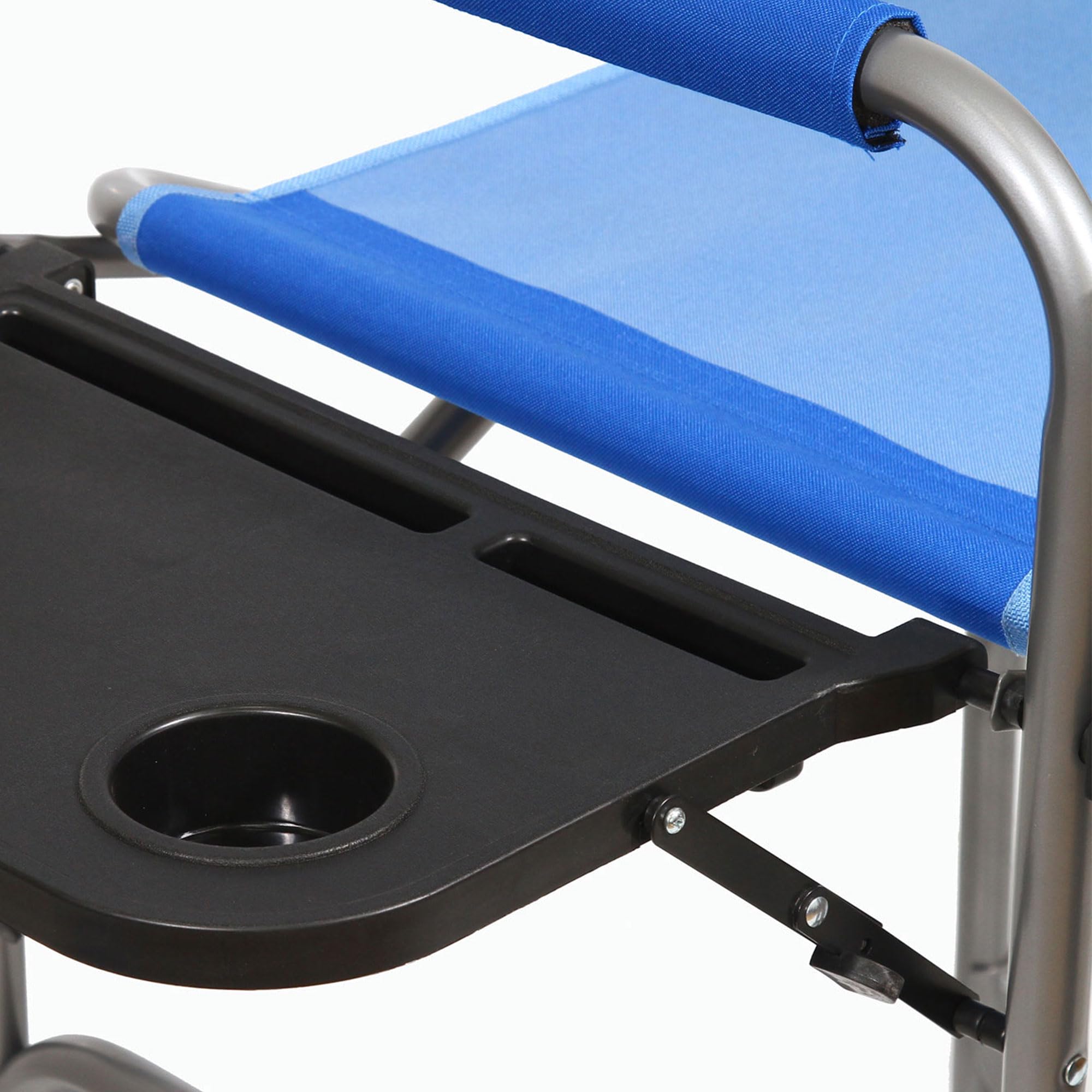 Kamp-Rite Director Portable Lounge Arm Chair - Lightweight Folding Outdoor Furniture with Side Table & Cup Holder - Perfect for Camping, Beach, Picnics & Sports Events (2 Pack, Blue)