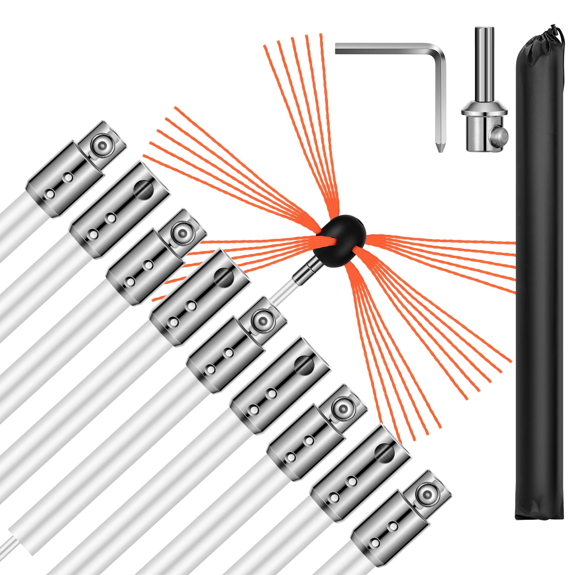 VIVOHOME 30 FT Chimney Sweep Cleaning Brush Kit - Rotary Drill-Powered Fireplace Flue Cleaner with 9 Reinforced Nylon Rods & Snap Lock System - Perfect for Home Fireplace, Wood Stove, and Chimney Maintenance