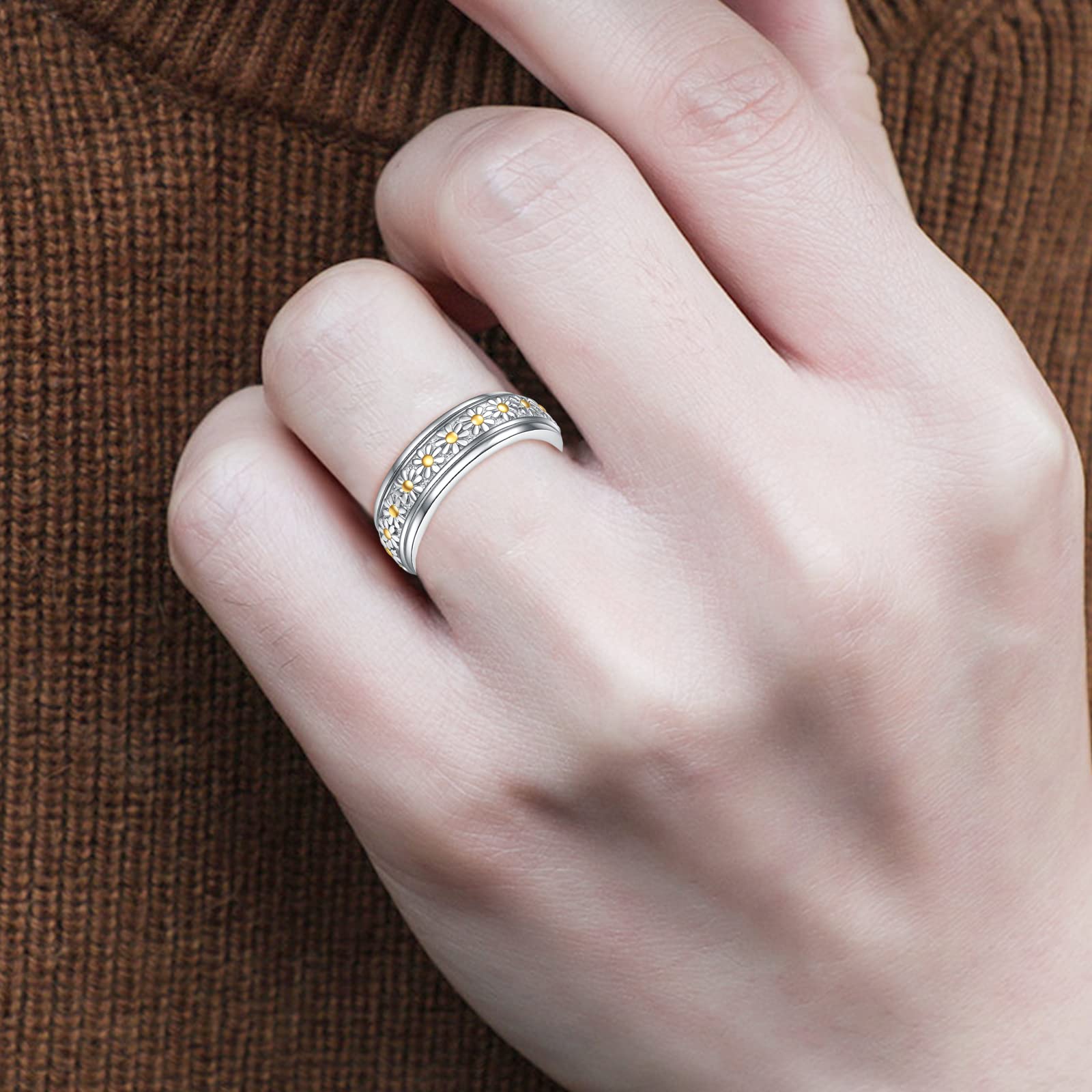 Sterling Silver Anxiety Spinner Rings for Women - Stress Relief Rotatable Mood Rings | Thoughtful Gift for Anxiety Relief, Perfect for Meditation, Office & Daily Wear