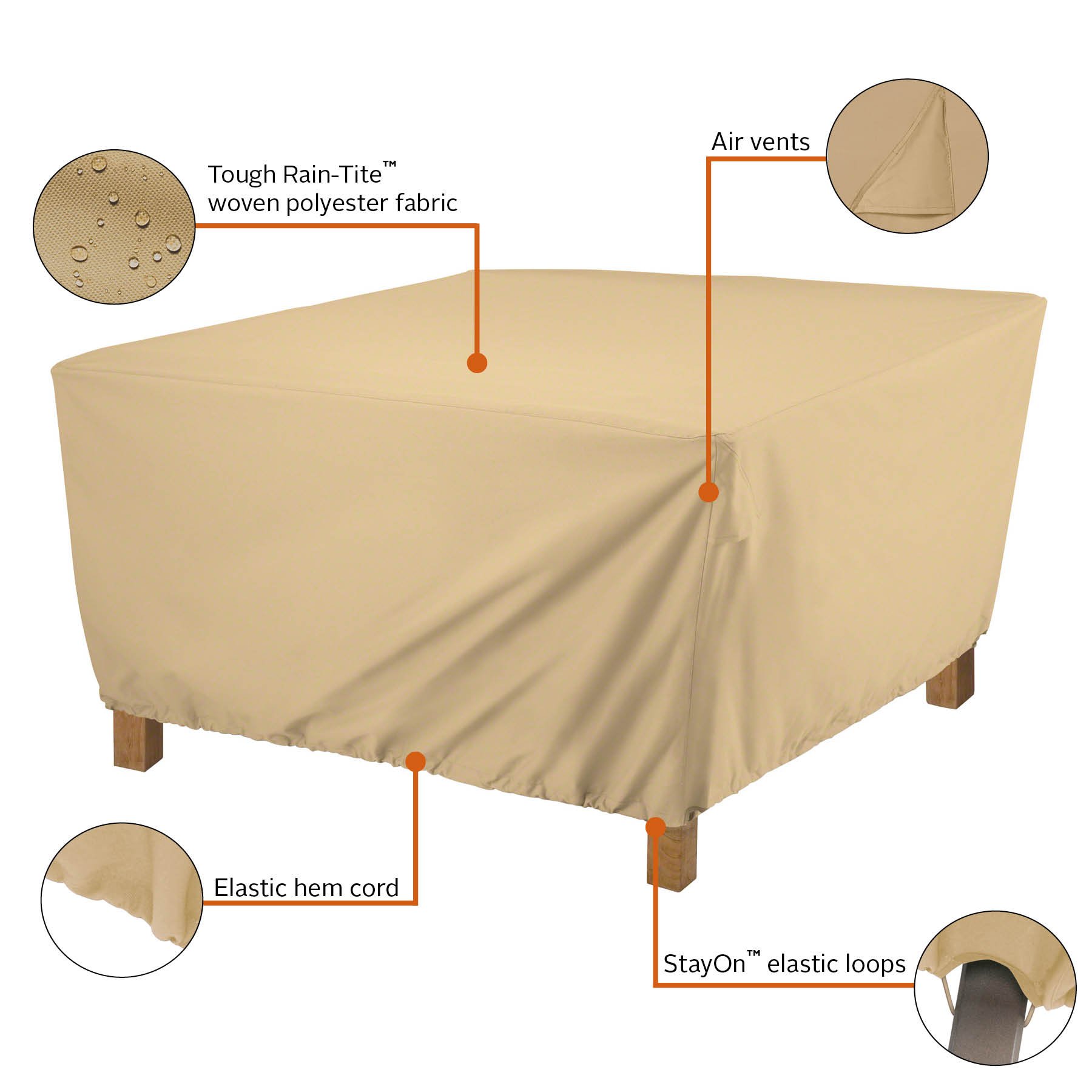 Classic Accessories Terrazzo Water-Resistant 26 Inch Square Ottoman/Coffee Table Cover - Durable Outdoor Protection for Patio, Deck, and Garden Furniture