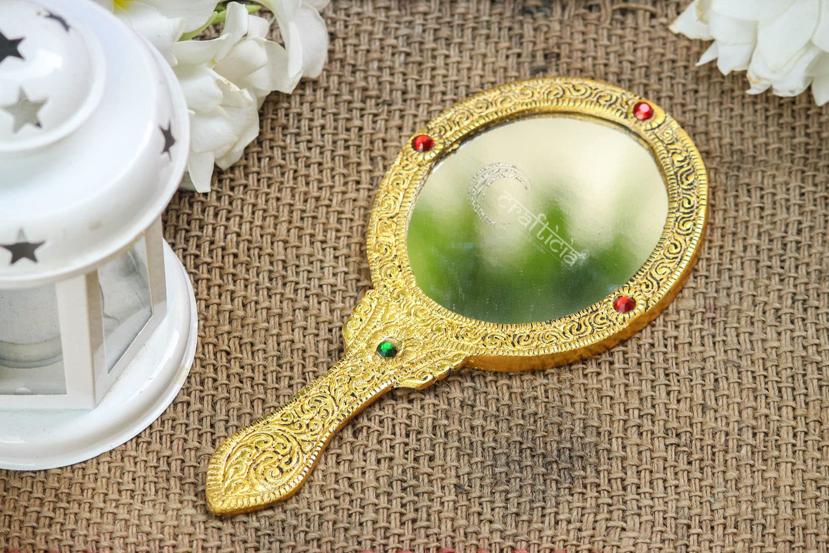 Vintage Golden Handheld Mirror for Makeup & Travel - 10X18 cm