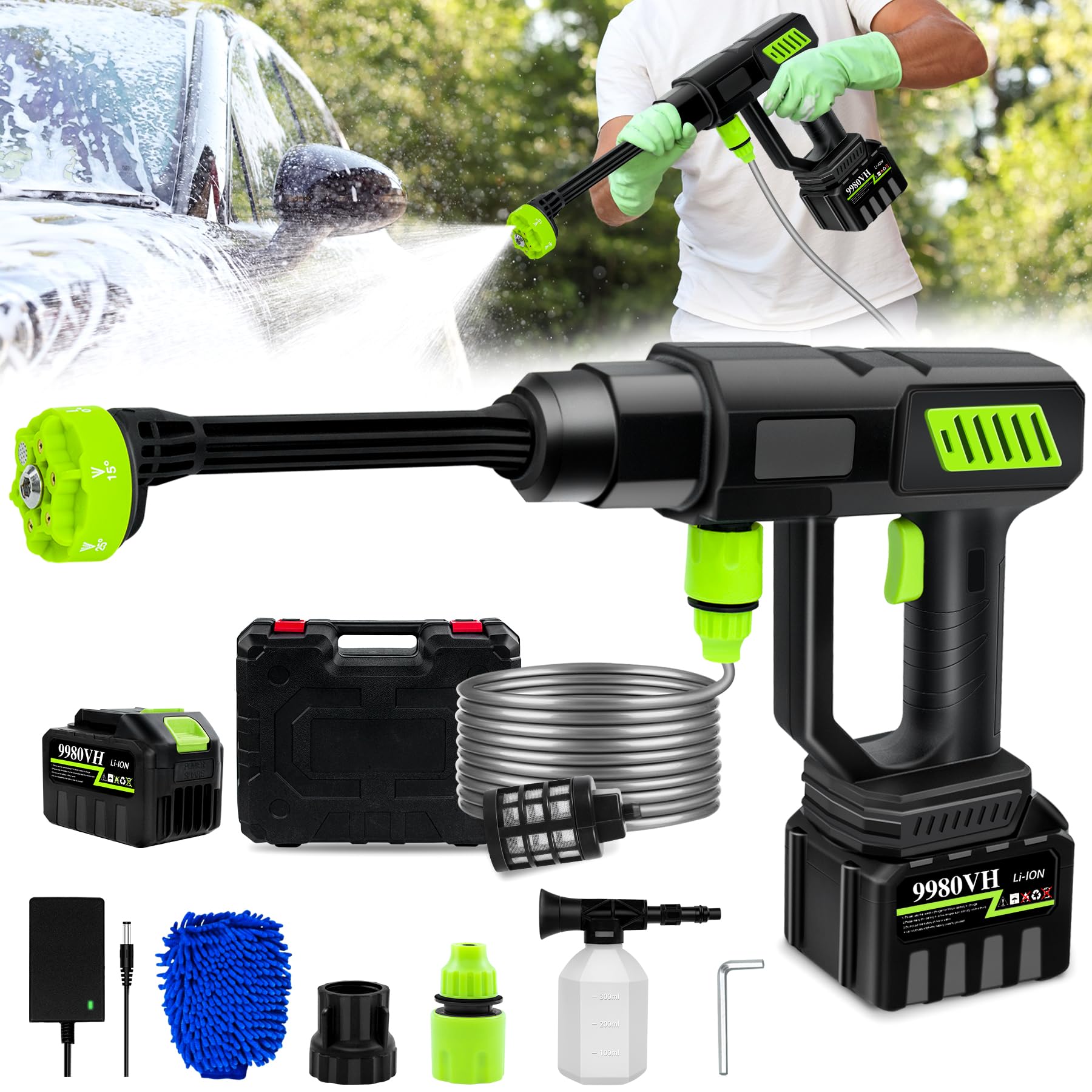 Cordless Pressure Washer 980PSI - Portable Electric Power Washer with 6-in-1 Nozzle & 18000mAh Battery - High Pressure Washer Gun for Cars, Patios, Driveways, Decks & Outdoor Cleaning