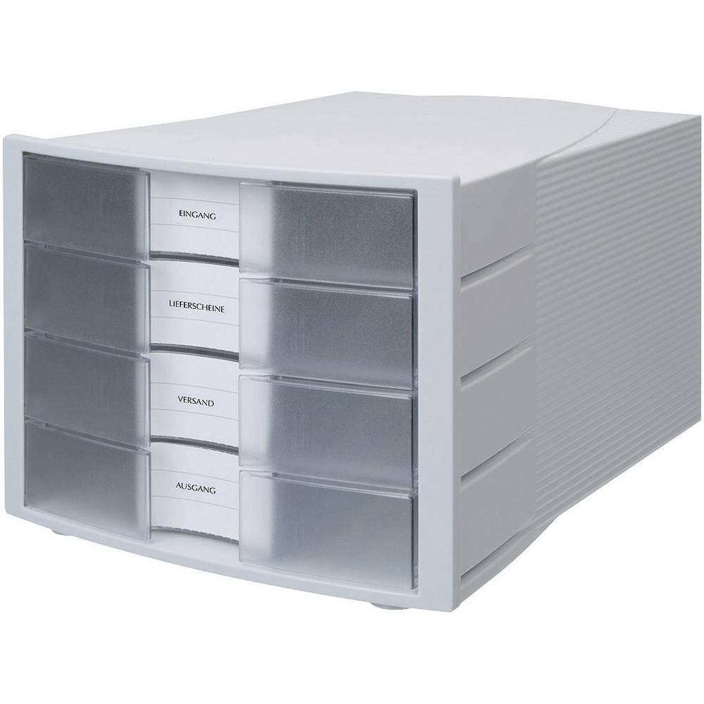IMPULS Drawer Set - 4 Closed Drawers with Large Label Space, Light Grey/Translucent Clear - Premium Quality Office & Home Storage Solution for Documents, Stationery & Craft Supplies