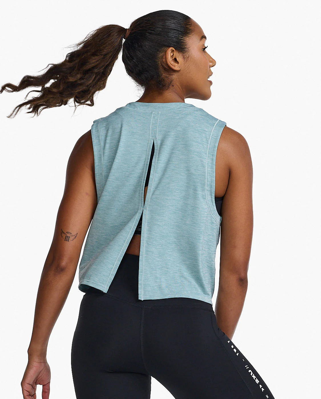 Women's Stretchy Motion Crop Tank Top - Chambray Blue Casual Workout & Yoga Shirt for Active Lifestyles