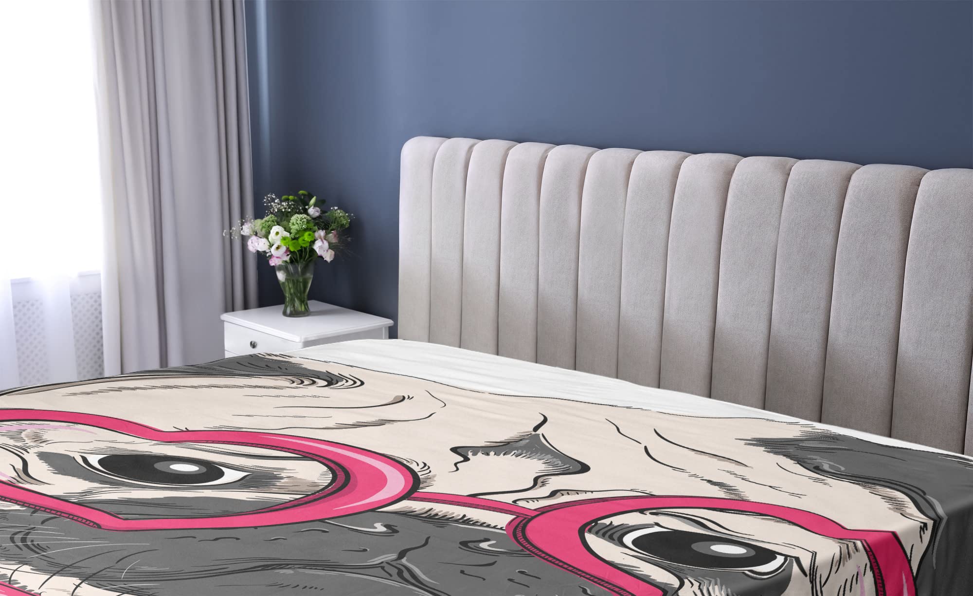 Ambesonne Pug Fitted Sheet - Twin Size, Pink Grey White | Dog Lover Bedding for Cozy Sleep