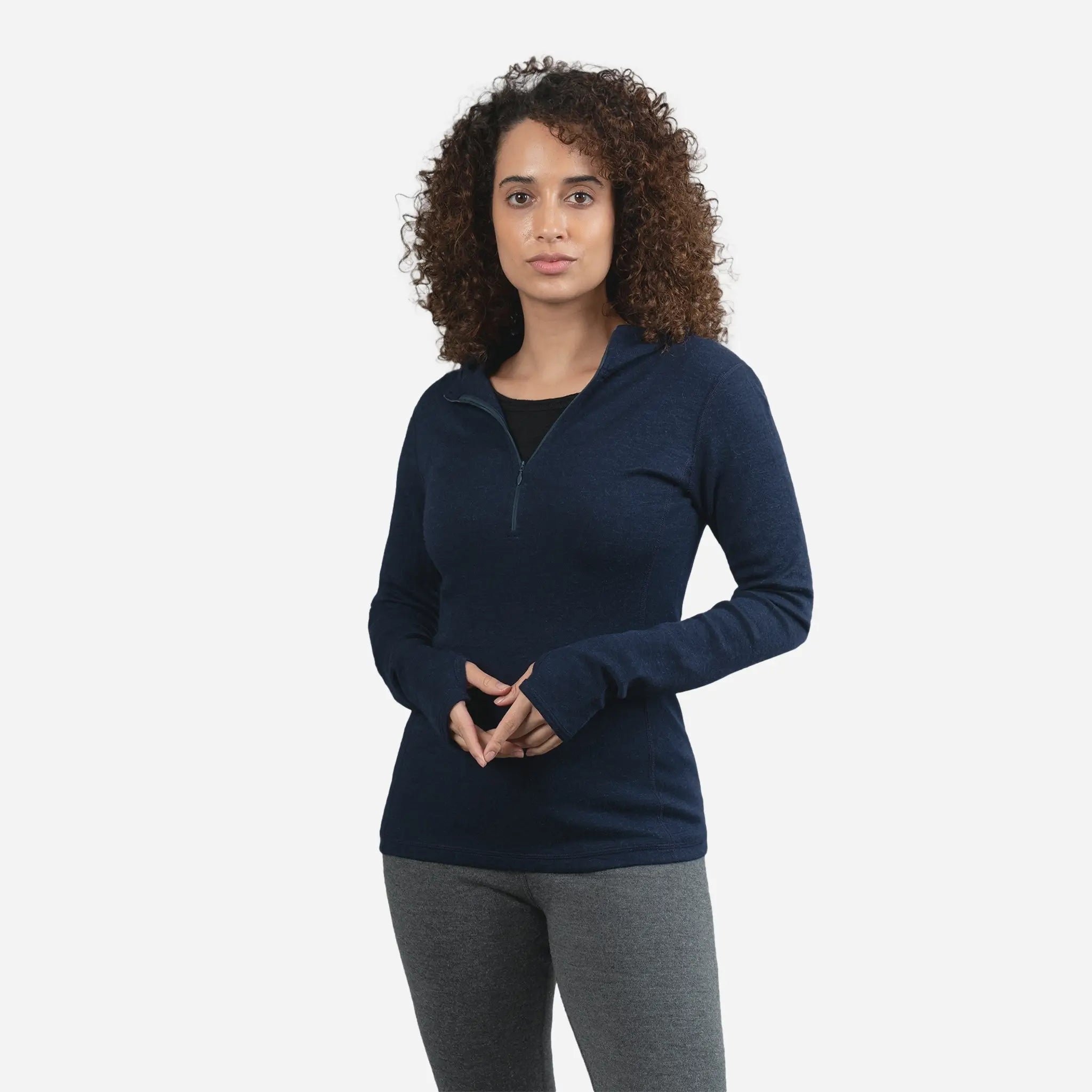 Women's Lightweight Alpaca Wool Hoodie - 300 GSM Half Zip Pullover for Outdoor Hiking & Casual Wear