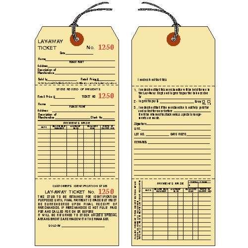 LAYAWAY Tickets/Tags - 8.5