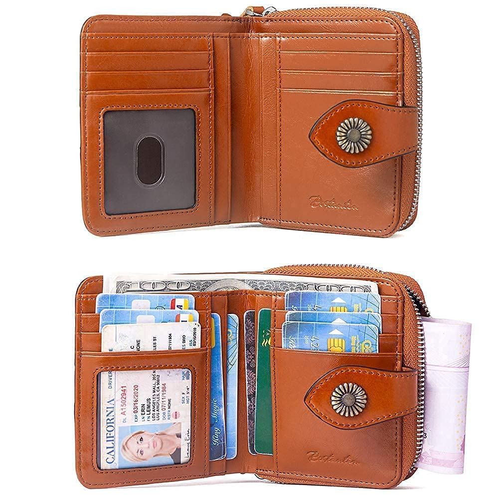 BOSTANTEN Women's Vintage Leather Laptop Tote Bag - 15.6 Inch Professional Office Shoulder Handbag & RFID Blocking Bifold Wallet with Zipper Pocket - Perfect for Work, Business Meetings and Daily Commute