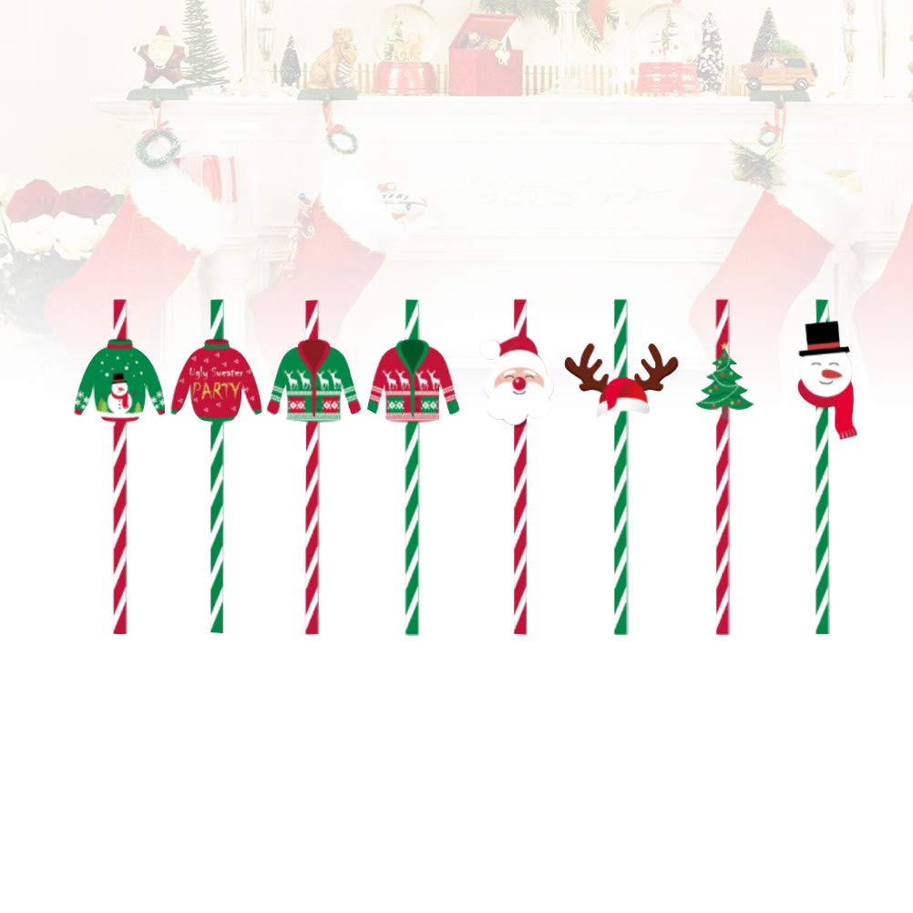 DOITOOL 36 Pcs Biodegradable Paper Straws for Christmas Party - Eco-Friendly Disposable Drinking Straws for Beverages, Cocktails, and Holiday Celebrations