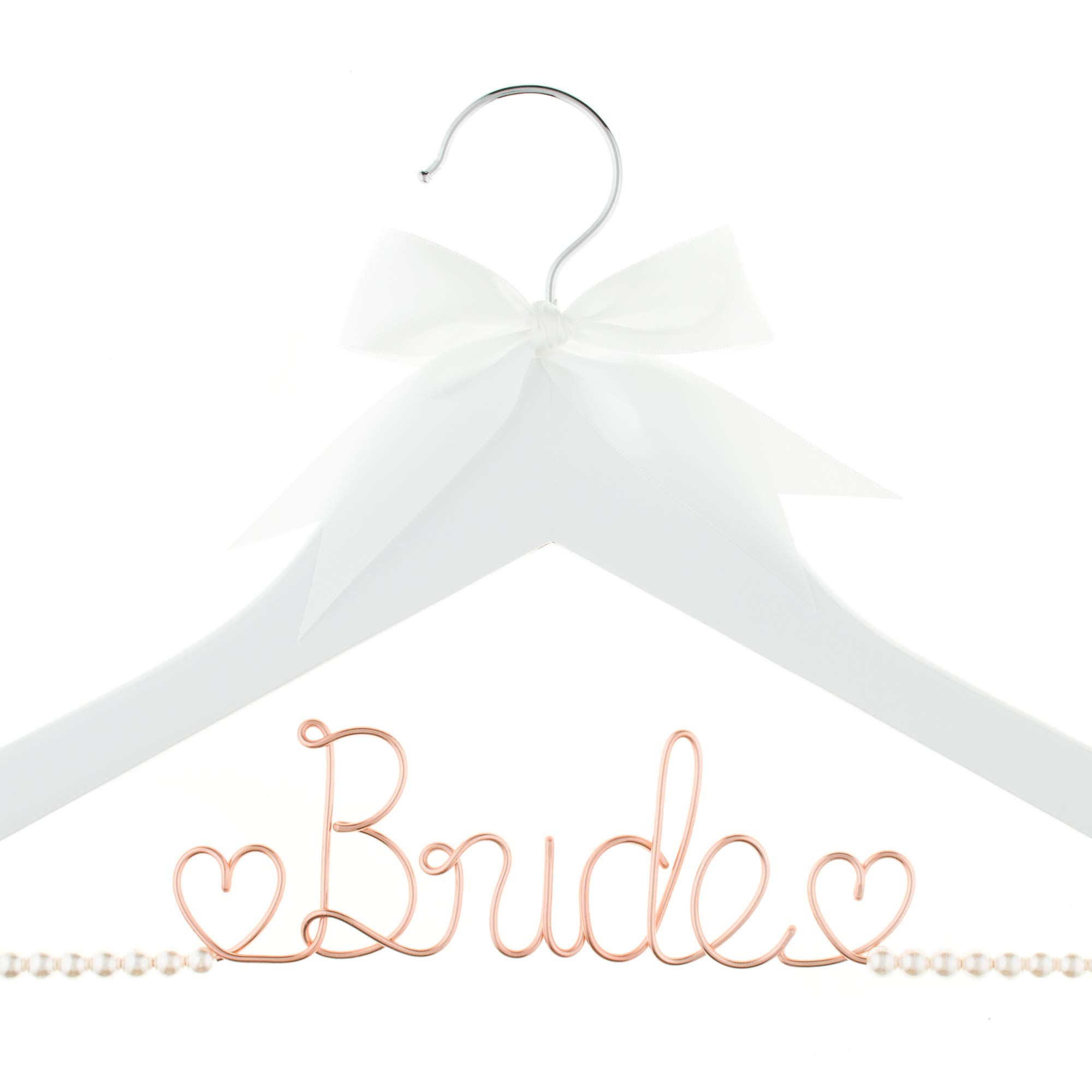 Elegant Wooden & Wire Wedding Dress Hanger for Bride to Be - White with Rose Gold Accents & Pearls | Perfect for Bridal Gowns, Dresses & Special Occasion Garments | Ideal for Wedding, Bridal Shower & Anniversary Celebrations