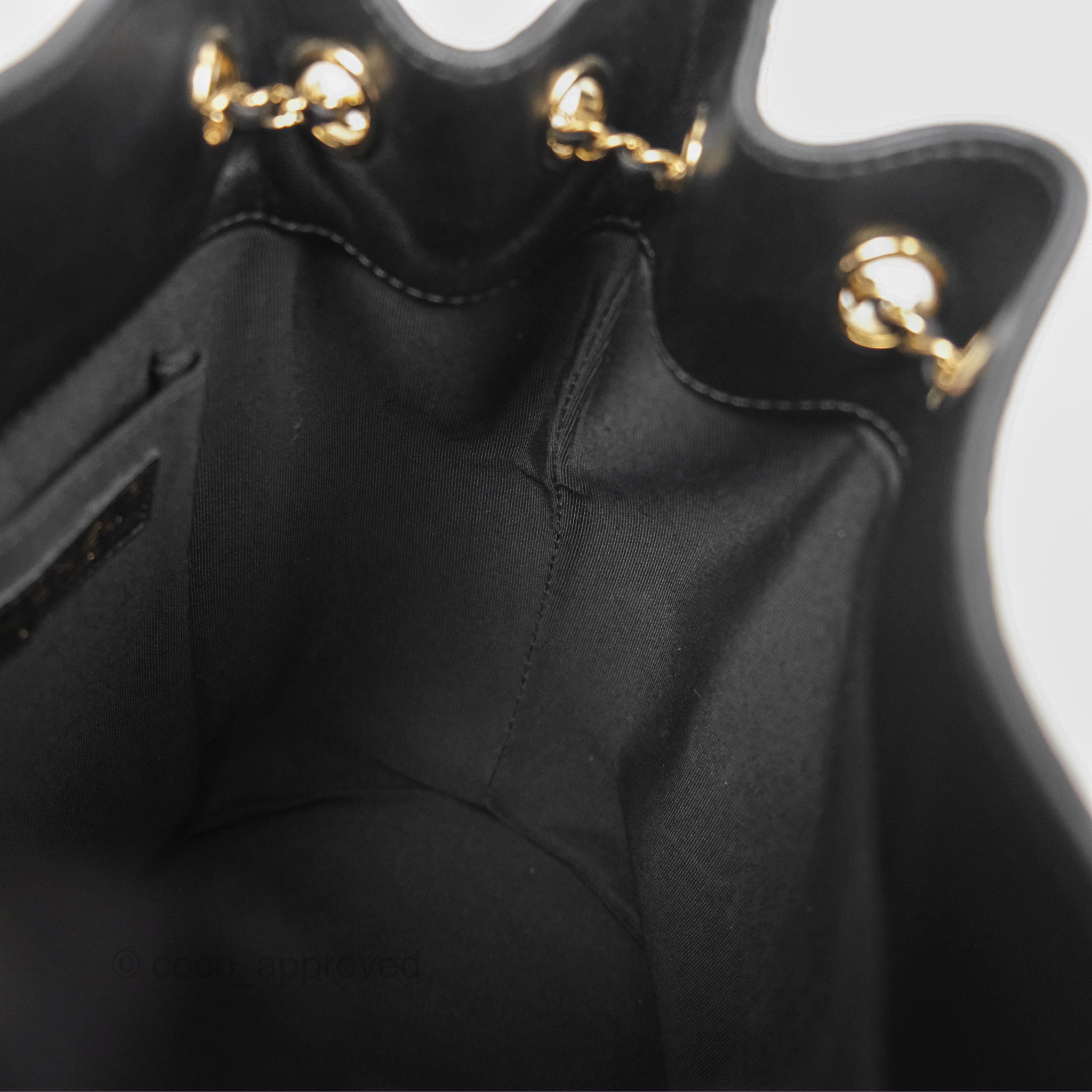 Chanel CC Chain Drawstring Bucket Bag Chevron Black Lambskin Gold Hardware - Luxury Crossbody Shoulder Bag for Women, Perfect for Parties, Date Nights & Special Occasions