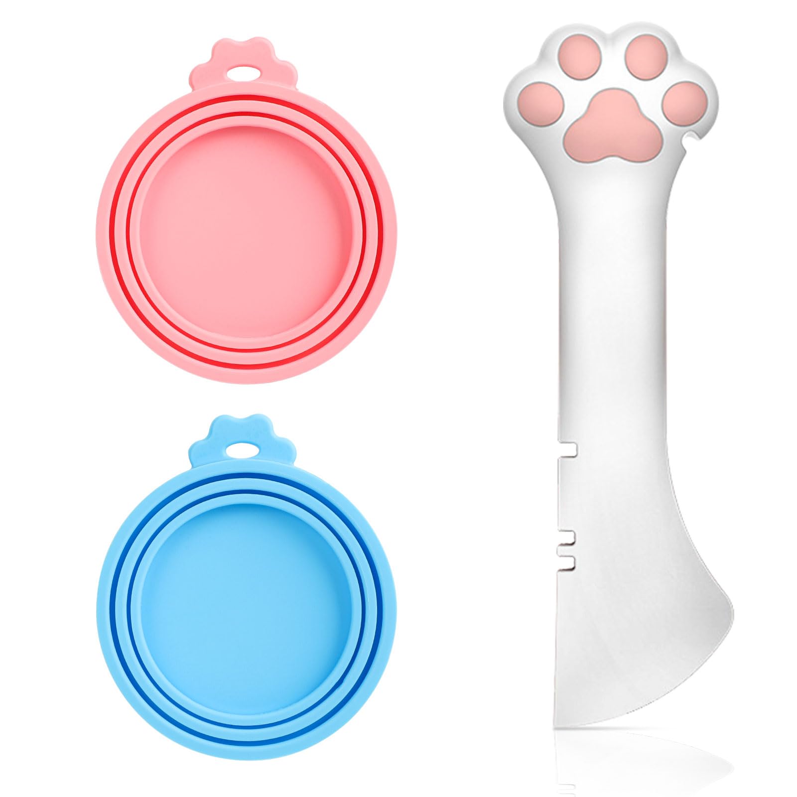 KUIING 3PCS Silicone Pet Food Can Covers with Spoon - for Cat Dog Feeding Jars (Pink Blue) - Keep Food Fresh
