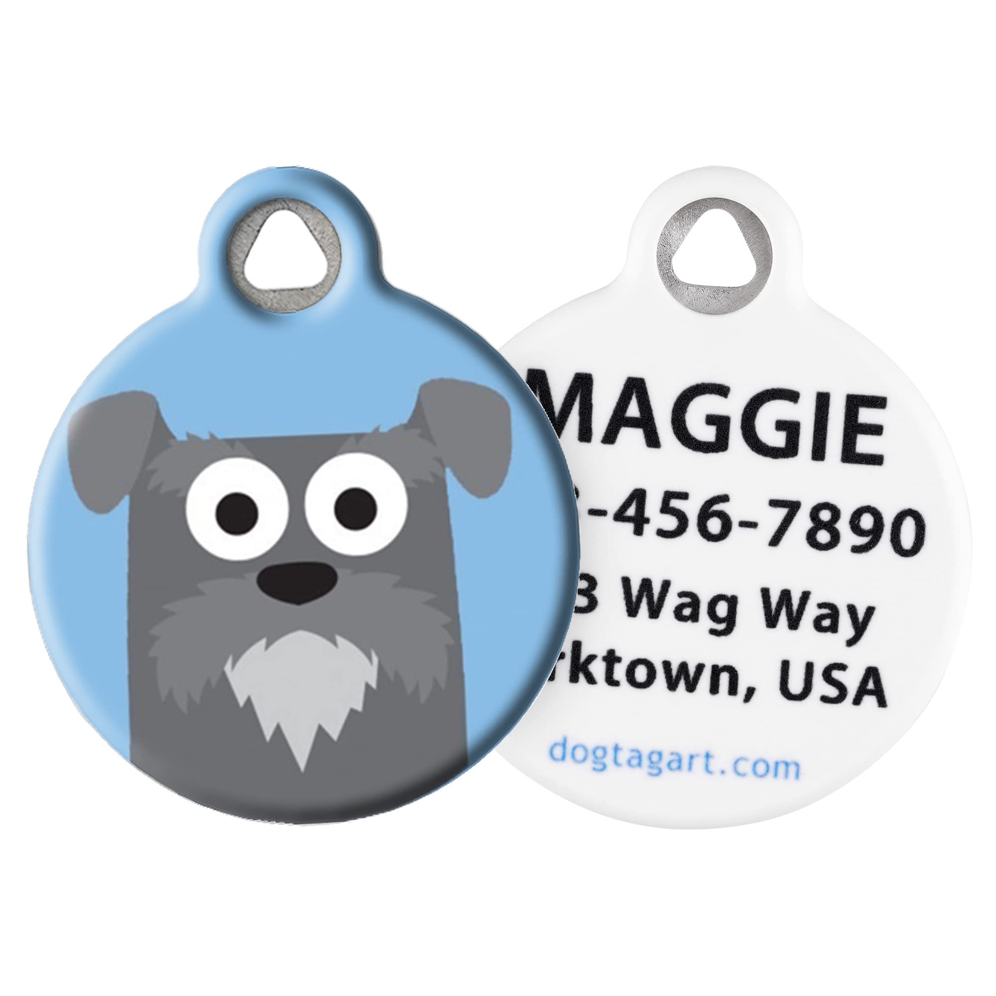 Personalized Schnauzer Boy Dog Tag - Custom Silent Polymer Pet ID Tag with Engraved Info, 1.25