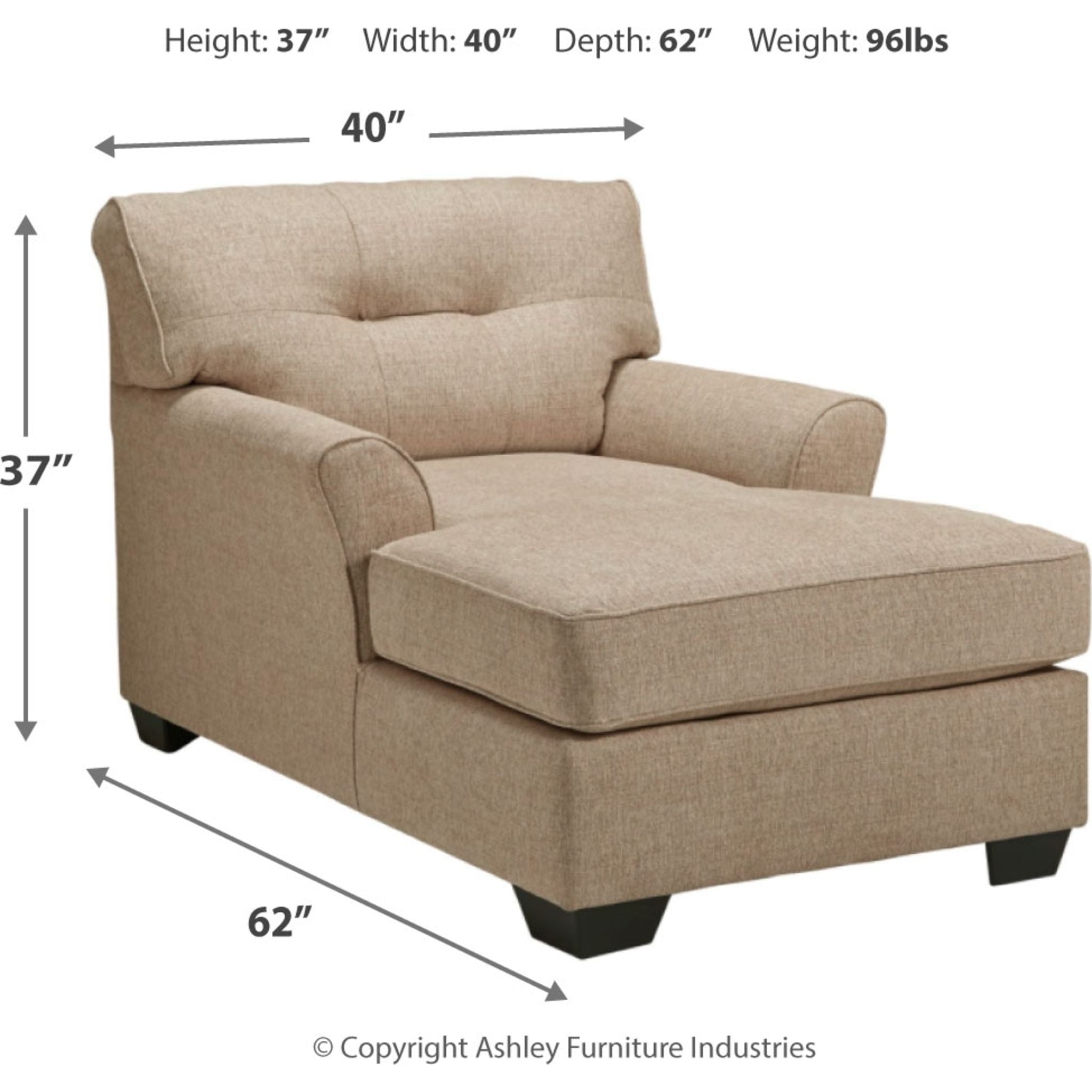 Ardmead Chaise Lounge in Putty - Modern Accent Chair for Living Room, Bedroom, or Office - Perfect for Relaxing, Reading, and Lounging