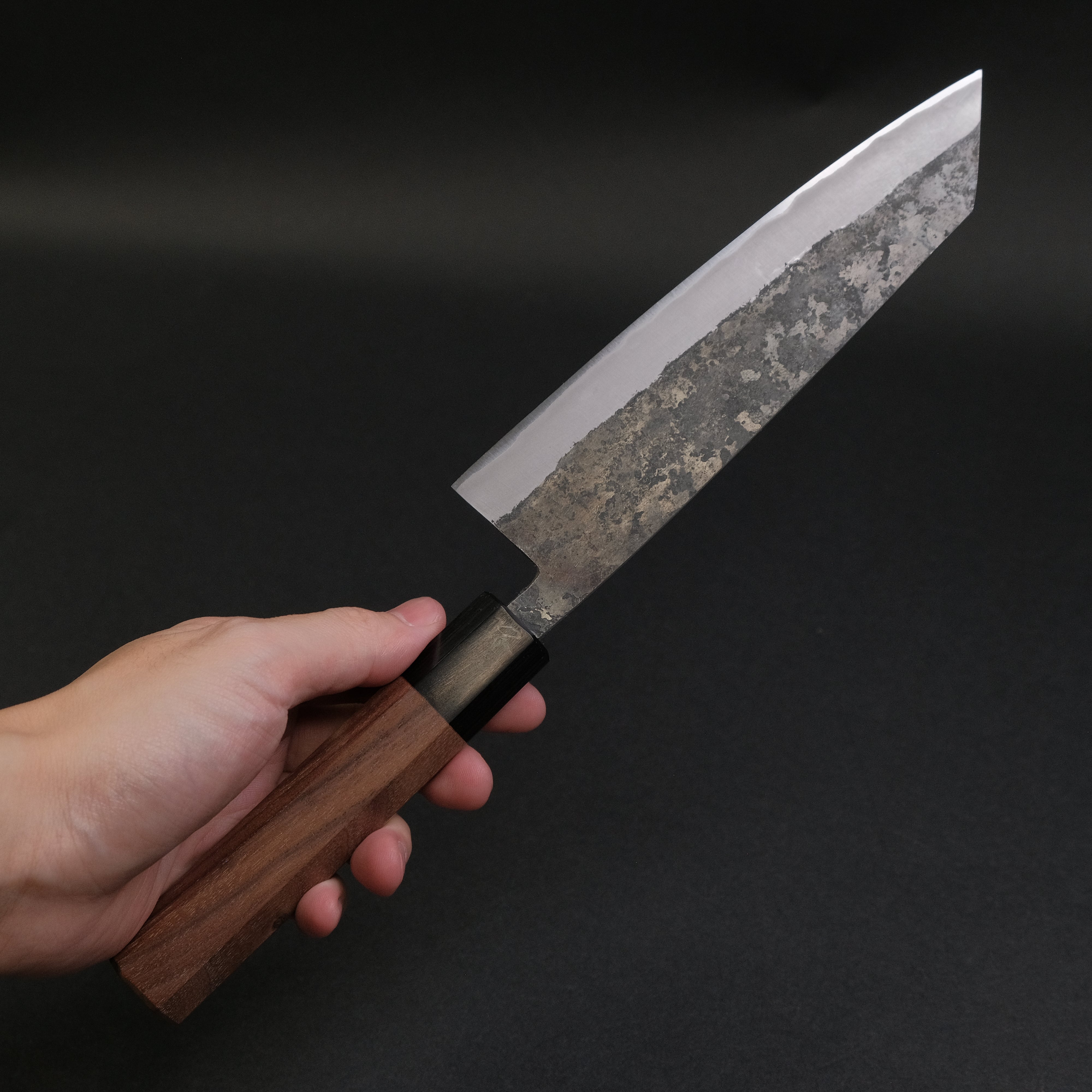 Hitohira Harima Forged Blue #2 Stainless Clad Kurouchi Bunka Knife 180mm with Walnut Handle - Japanese Kitchen Knife for Slicing, Dicing & Precision Cooking
