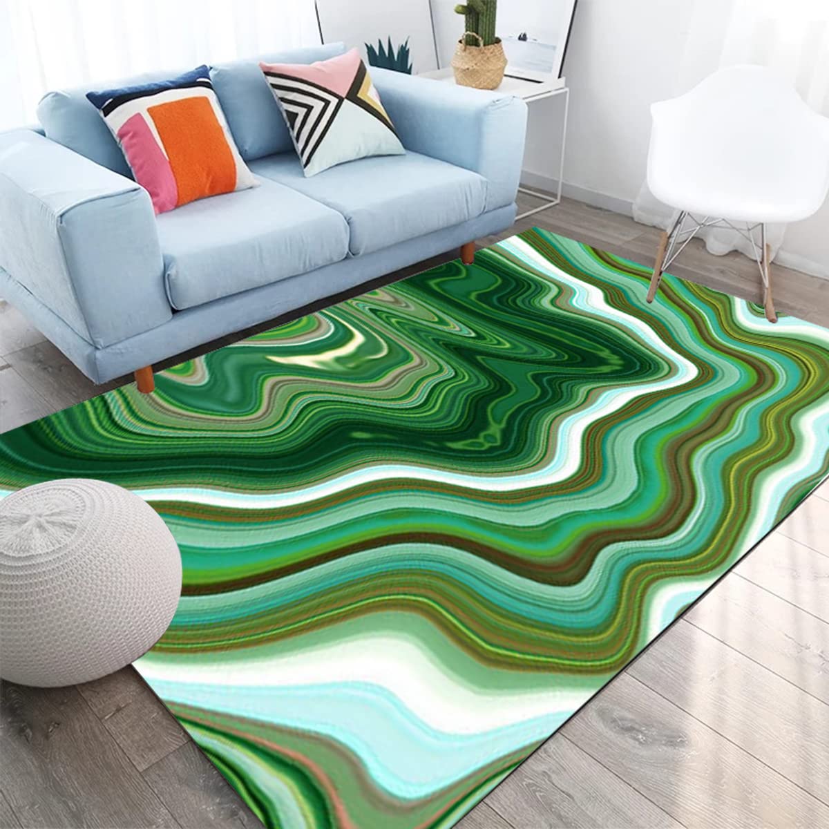 Celestial Moss Green Modern Abstract Area Rug 8x10 - Mid-Century Ombre Misty Shades Indoor/Outdoor Carpet for Living Room, Playroom, Dining & Kitchen - Vintage Style Accent Floor Decor for Home & Office Spaces