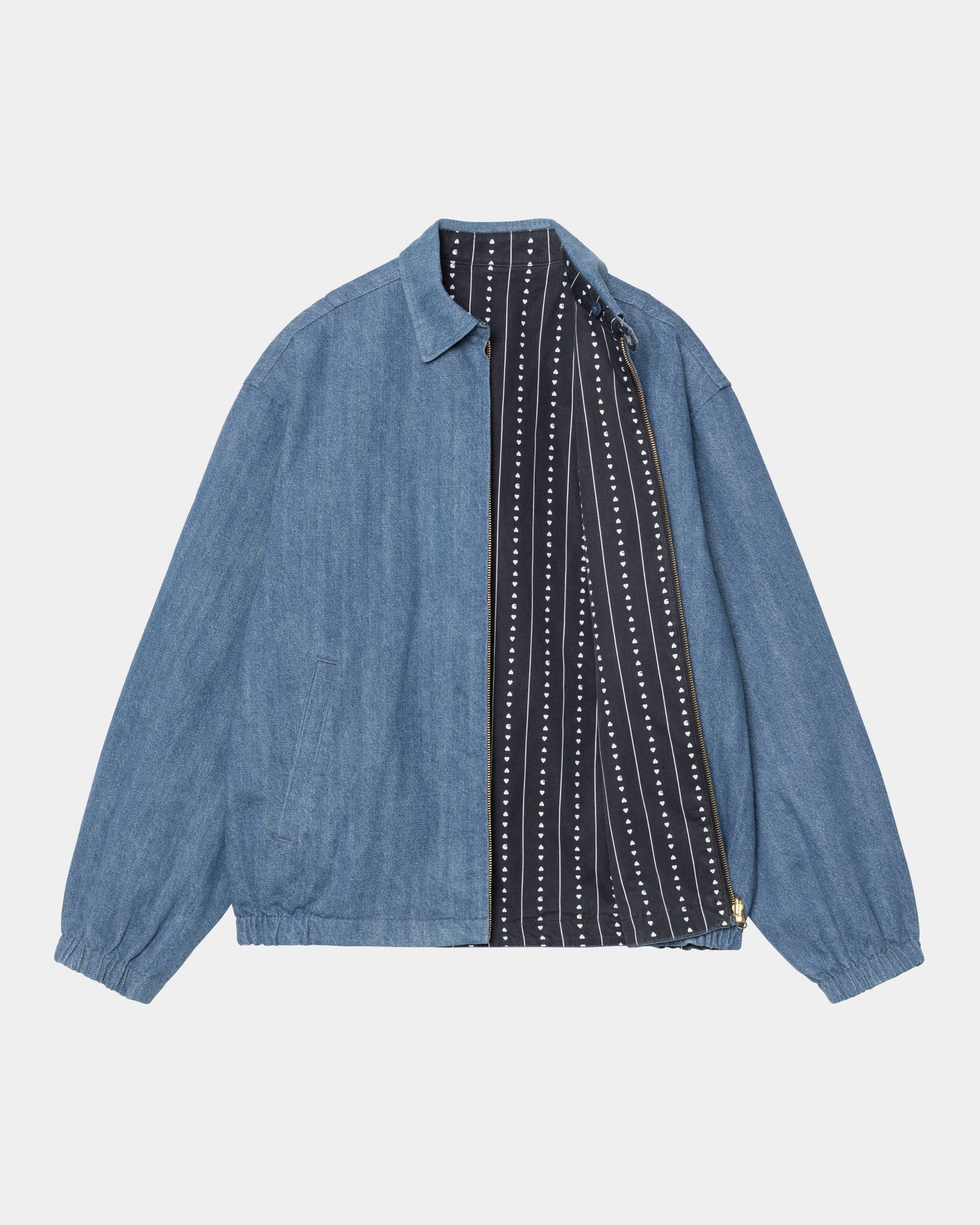 Hudson Reversible Jacket for Men & Women - Blue Stone Washed Denim with Heart Pinstripe Design | Lightweight Water-Resistant Outerwear for Fall, Winter & Spring | Perfect for Casual Outings, Travel & Outdoor Activities
