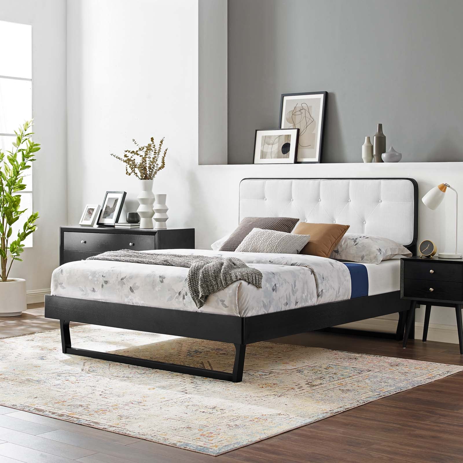 Bridgette Wood Platform Bed with Angular Frame - Modern Solid Wood Bed Frame for Bedroom, Living Room & Guest Room
