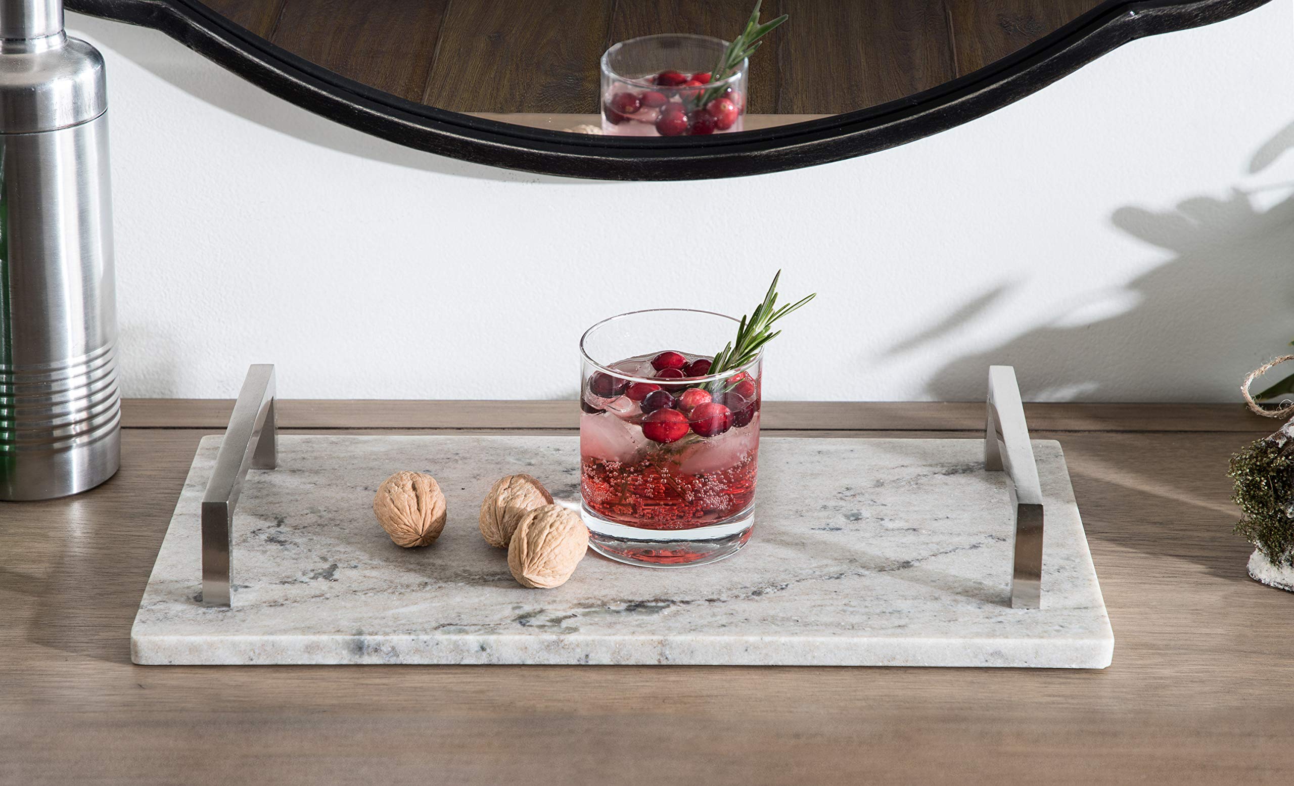 Kate & Laurel Graycott Modern Marble Tray 8x16 Inches - Beige Decorative Serving Tray for Vanity, Ottoman, Coffee Table | Elegant Home Decor & Gift Idea