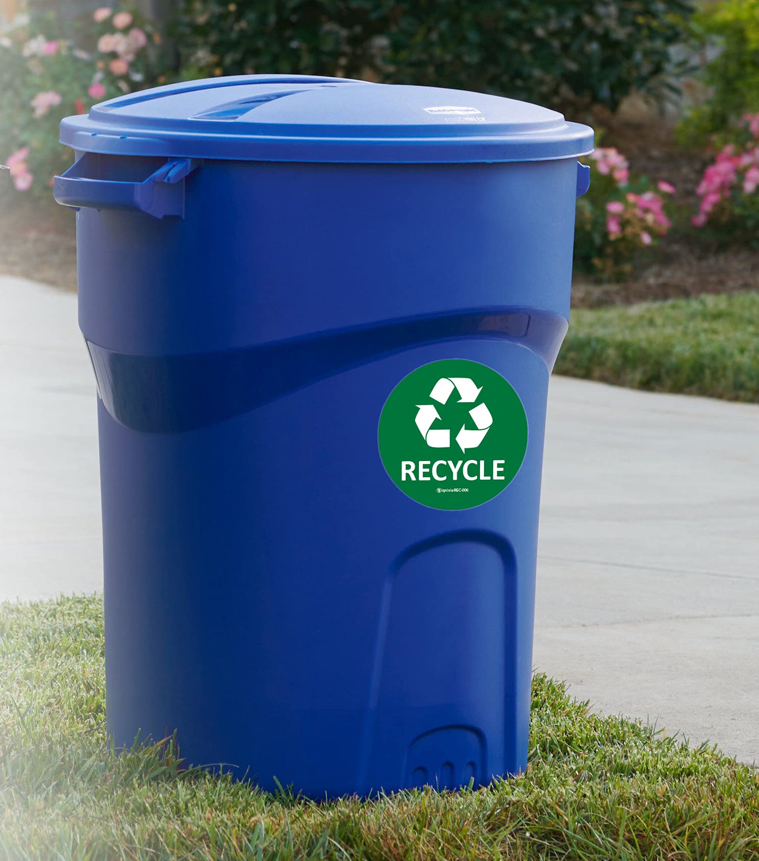 IGNIXIA 6x6 Inches Large Recycle Stickers for Trash Cans - Pack of 2 Waterproof UV Protected Recycling Labels for Indoor & Outdoor Bins (Green) - Perfect for Home, Office, School & Public Recycling Stations