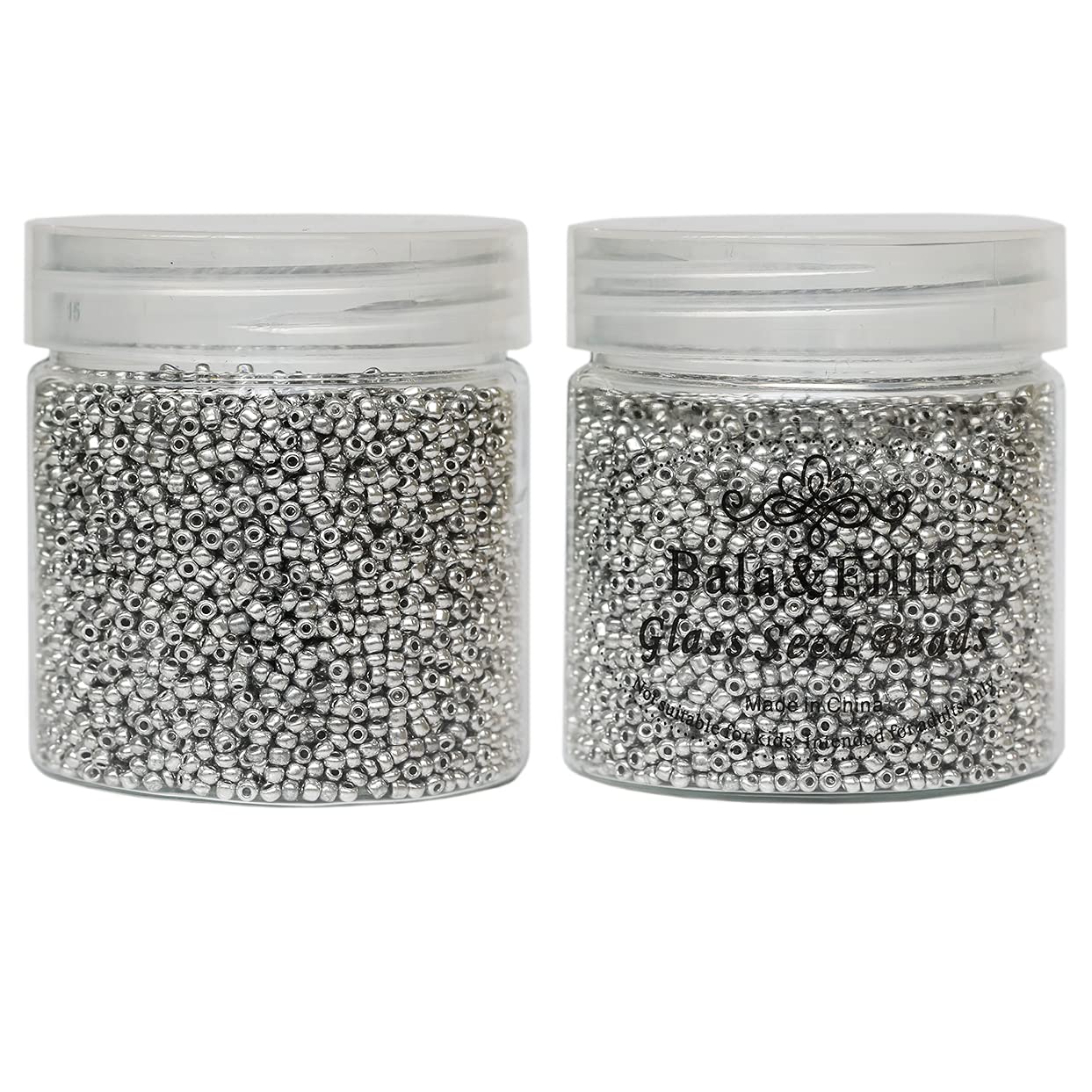 Bala&Fillic 12/0 Glass Seed Beads - 10,000pcs 2mm Opaque Silver Beads for Jewelry Making, DIY Crafts, Bracelets & Necklaces - Perfect for Beading Projects & Handmade Accessories