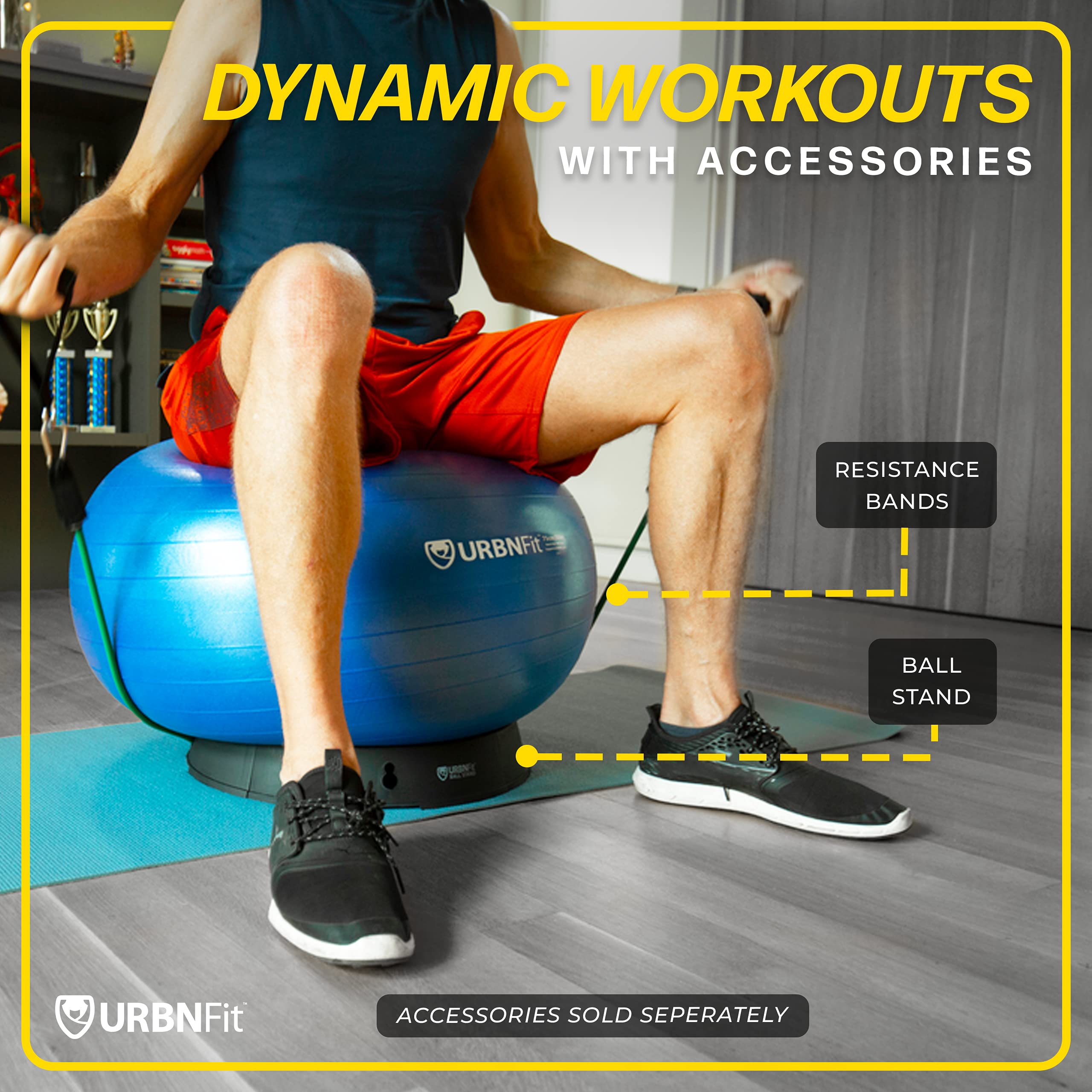 URBNFit Exercise Ball - Anti-Burst Swiss Yoga Ball for Workouts, Pregnancy & Stability Training - Multiple Sizes with Quick Pump - Perfect for Home Gym, Office Chair & Physical Therapy