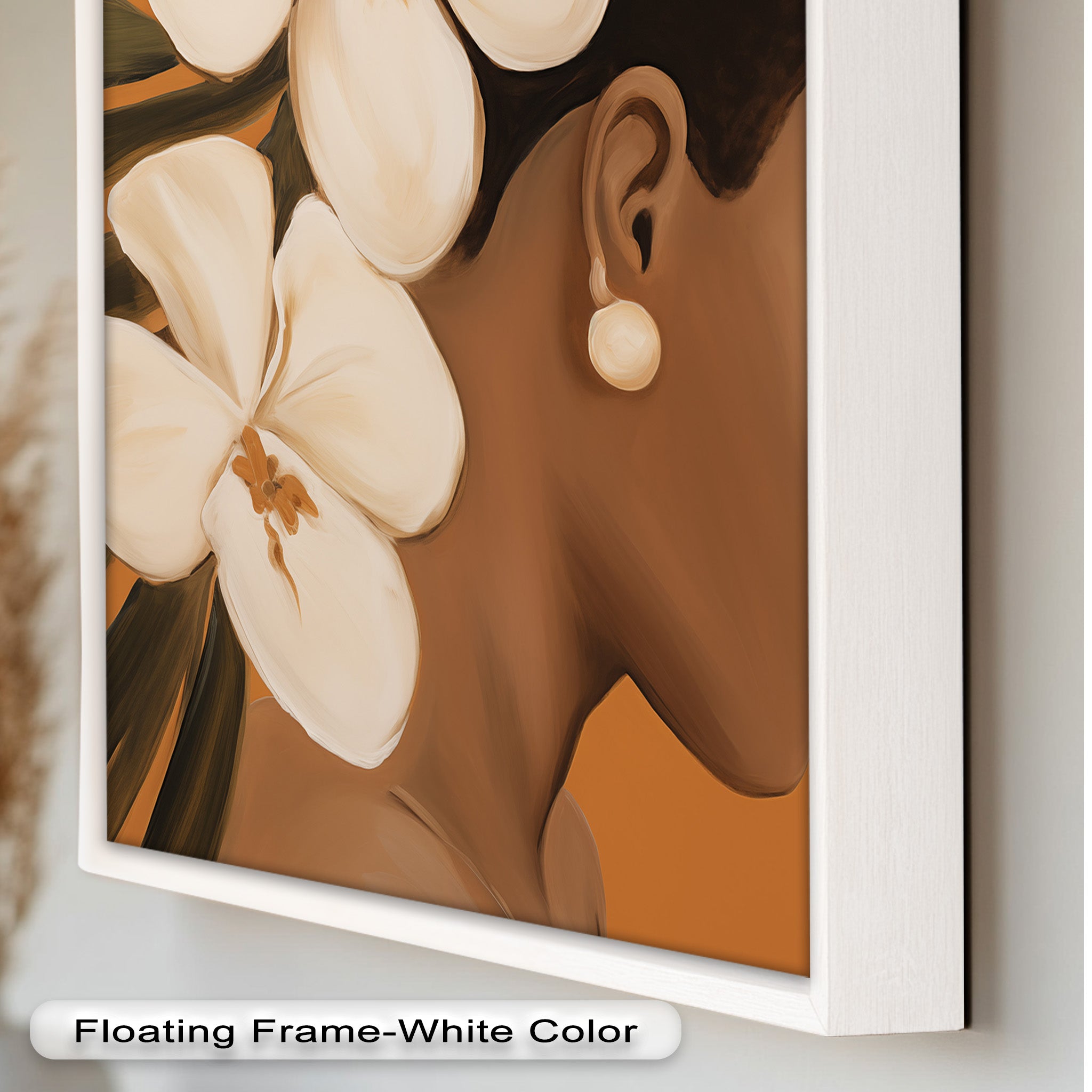 African Woman with Orchids Framed Oil Painting - Handmade Wall Art Decor for Living Room, Bedroom & Office