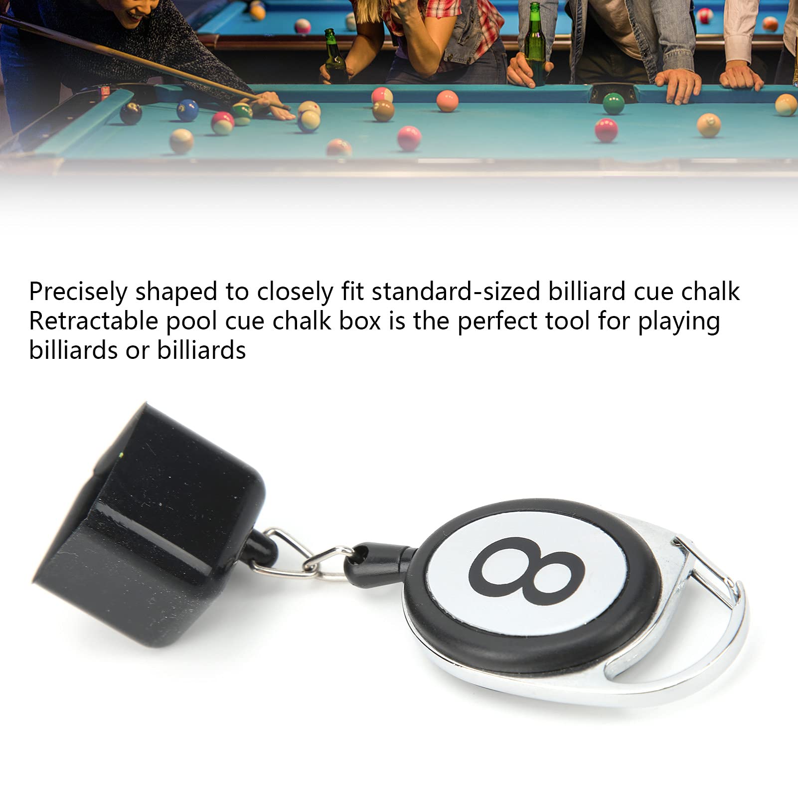 VGEBY Portable Retractable Billiards Cue Chalk Holder - Black Snooker Pool Accessory with Belt Clip & Key Loop for Easy Carrying | Perfect for Pool Halls, Bars & Home Game Rooms