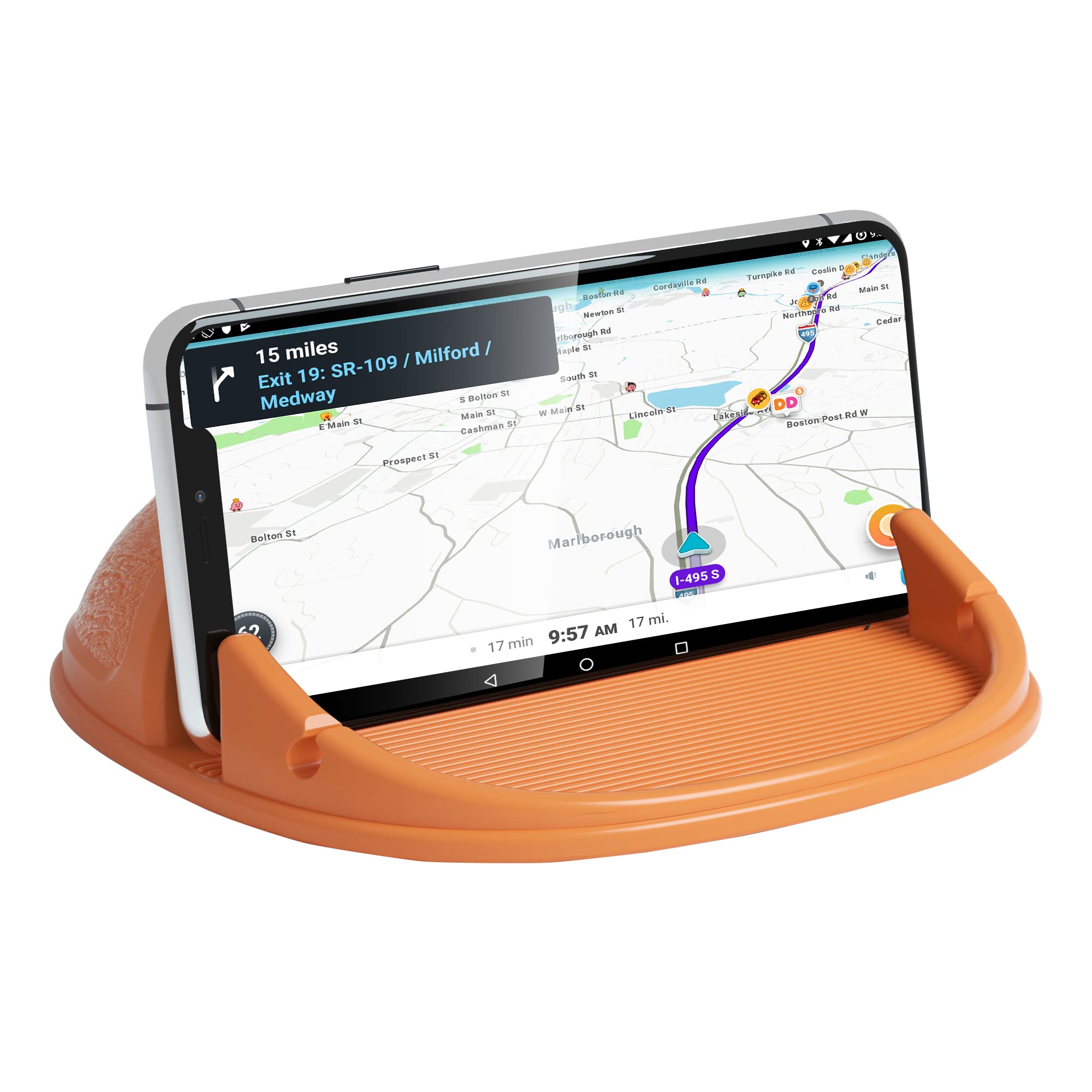 Loncaster Universal Car Phone Holder - Non-Slip Silicone Dashboard Phone Mount & Desk Stand for iPhone, Samsung, Android Smartphones & GPS Devices (Orange) | Perfect for Commuting, Road Trips & Office Use