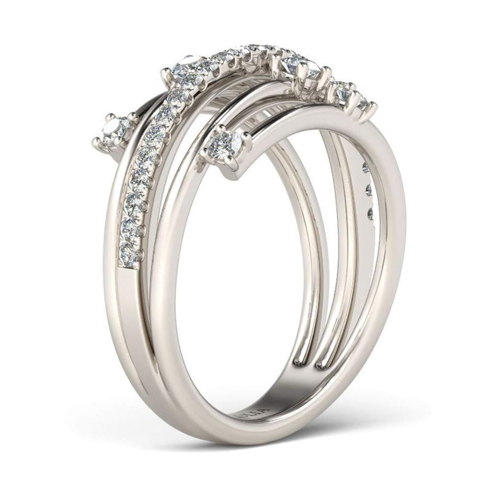 1 Carat Star Rings for Women | Sterling Silver Cocktail Engagement Rings | Three Row White Diamond Wedding Band | Cubic Zirconia Anniversary Promise Rings | Birthday Gift with Jewelry Box | Perfect for Weddings, Anniversaries & Special Occasions