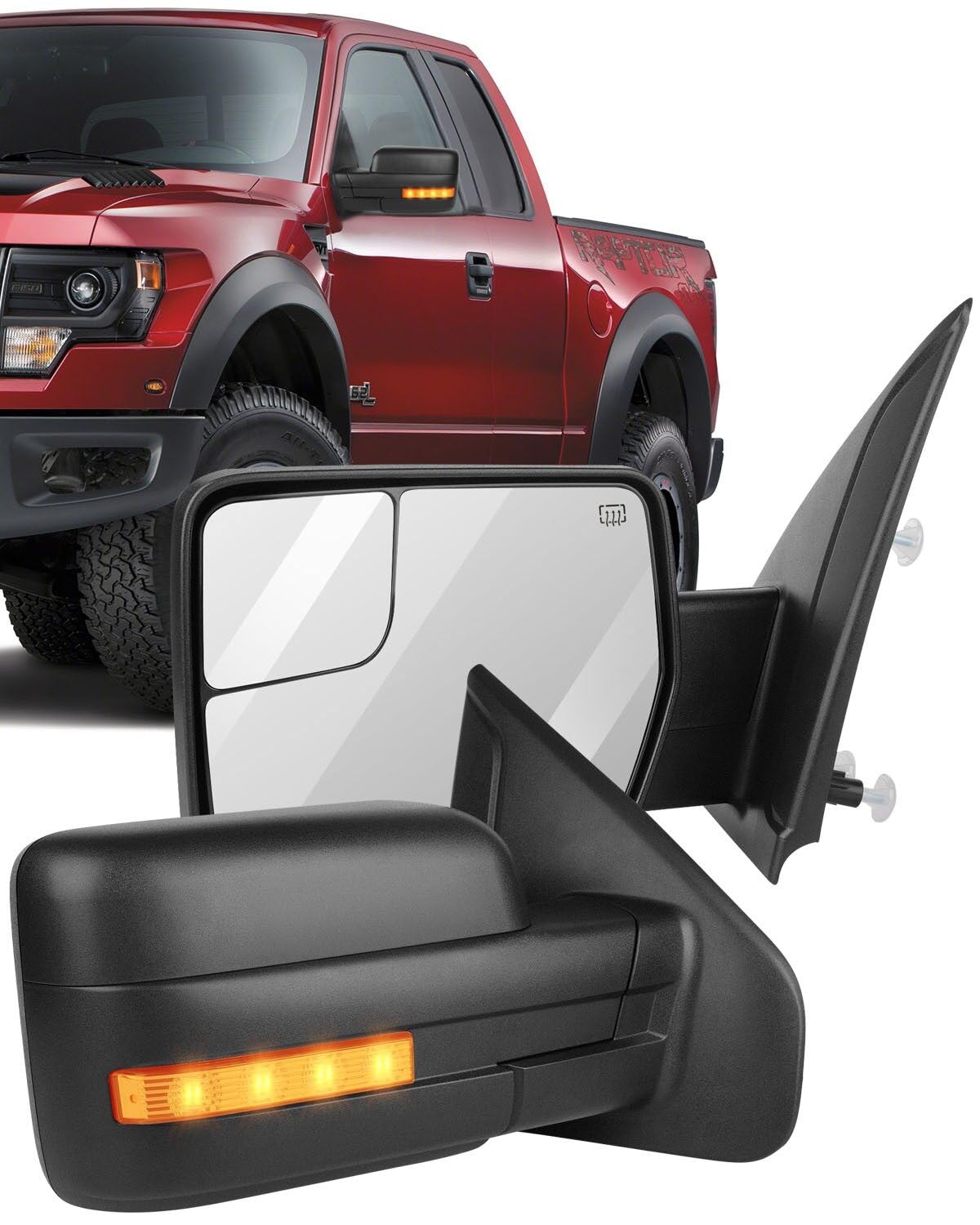 ECCPP Power-Adjustable Heated Towing Mirrors with Turn Signal & Puddle Light - Compatible with Ford F-150 2004-2014 Models - Left & Right Side Black Cap Manual Folding Mirrors - Perfect for Towing, Camping & Off-Road Adventures