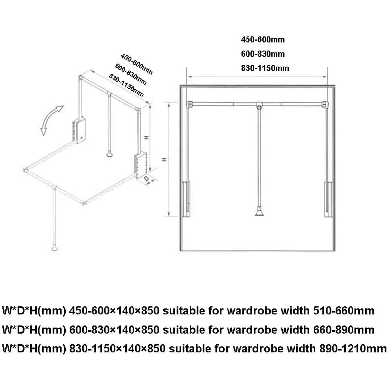 Adjustable Pull Down Closet Rod Rail - Space Saving Wall Mounted Wardrobe Organizer System for Clothes Hanging Storage | Perfect for Dorm Rooms, Small Closets & Apartment Organization (Size: [Specify Size])