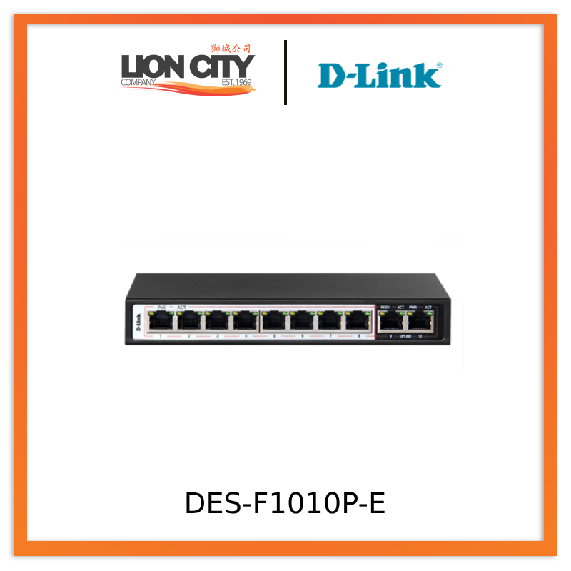 D-Link DES-1010P 10-Port Gigabit PoE Switch with 8x 250m Long Reach PoE Ports & 2x Uplink Ports - Ideal for IP Cameras, VoIP Phones & Wireless Access Points (Pre-Order)