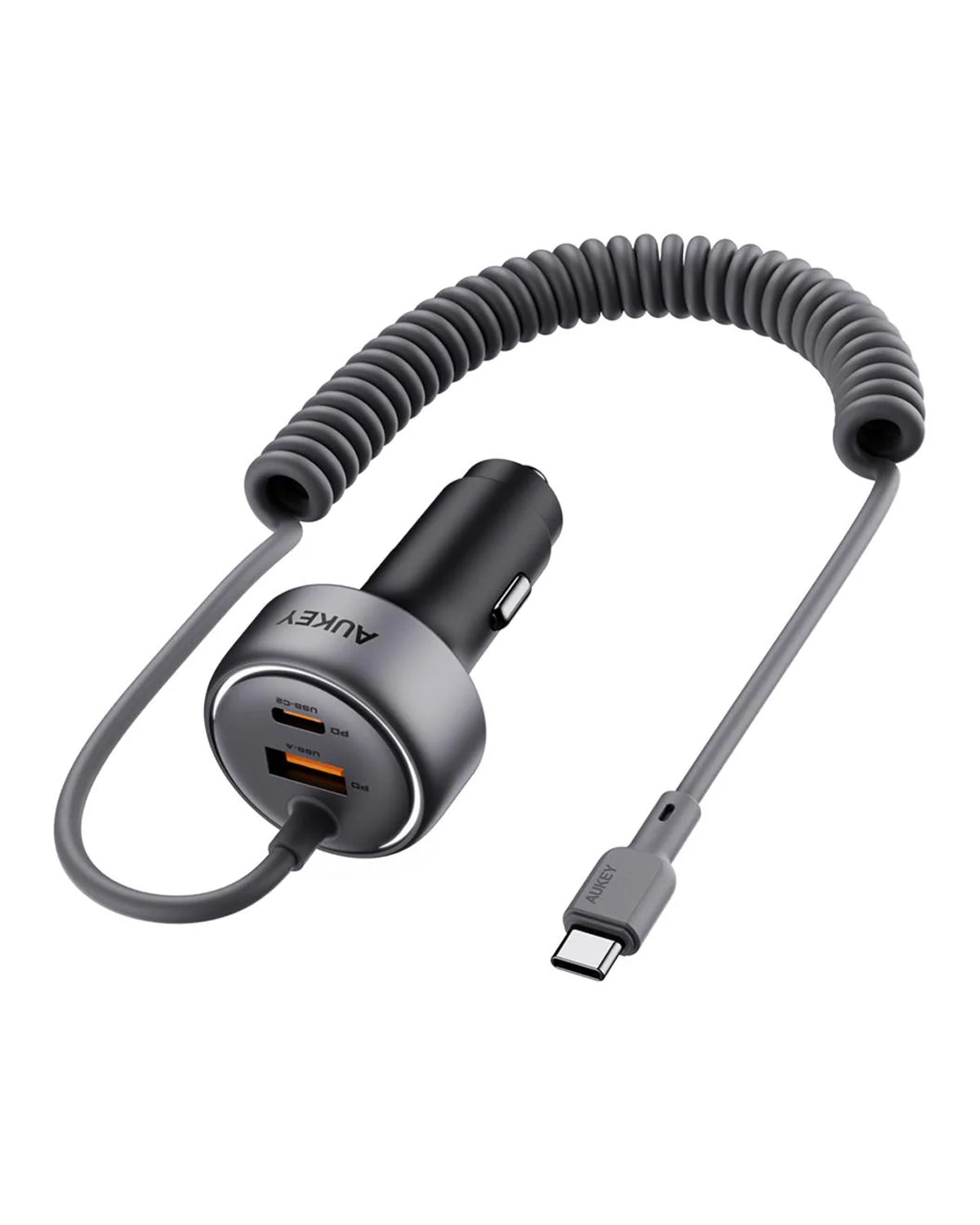 AUKEY CC P2 Pathfinder Sling 75W Fast Car Charger with Built-in USB-C Cable - Quick Charge for iPhone 15, Samsung Galaxy, iPad in Car, Truck & SUV